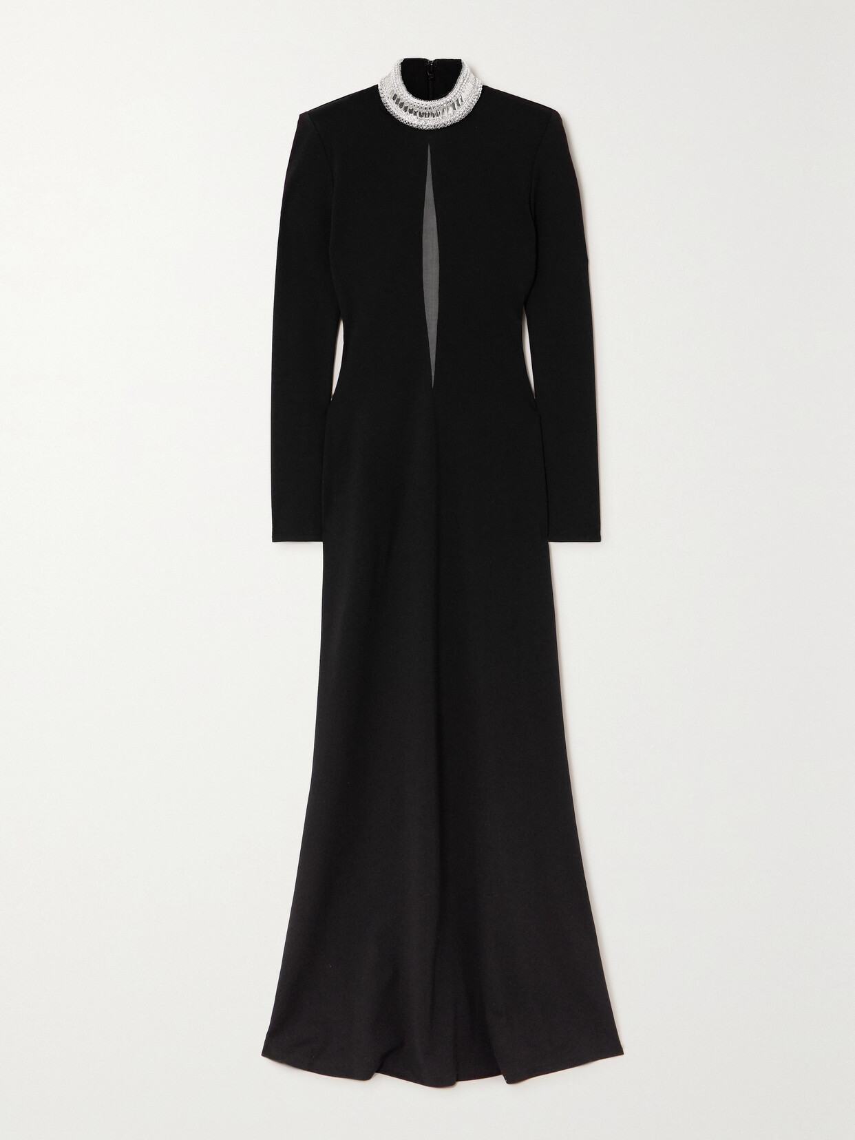 David Koma - Crystal-embellished Mesh-trimmed Jersey Maxi Dress - Black