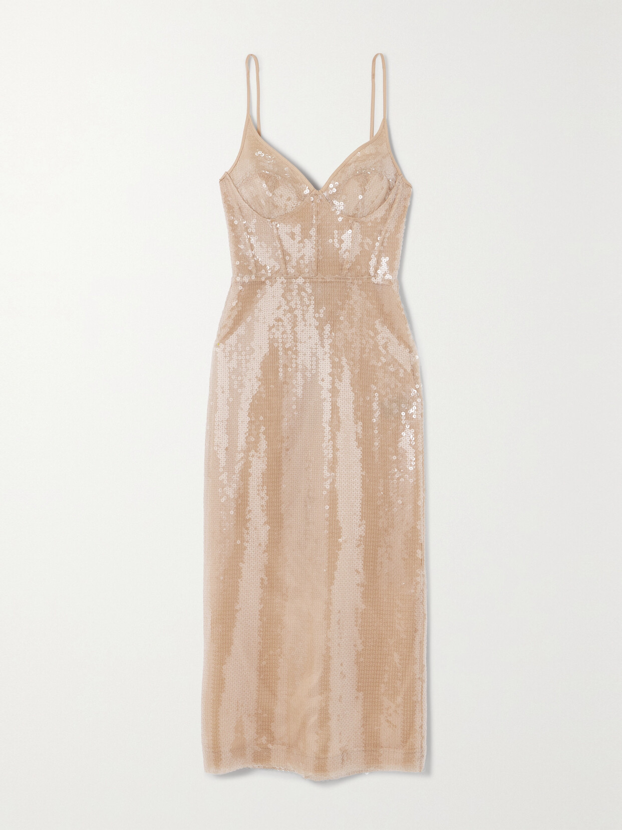 David Koma - Satin-trimmed Sequined Tulle Midi Dress - Neutrals