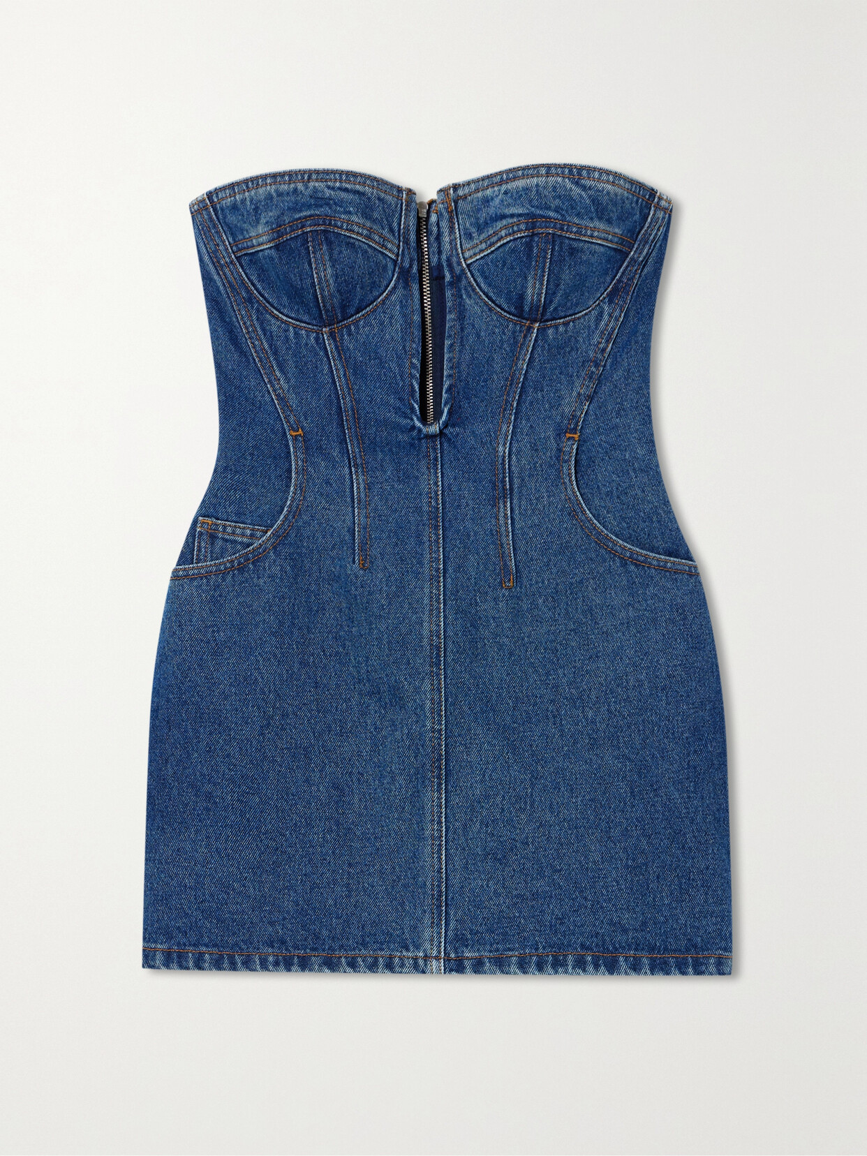 David Koma - Strapless Denim Bustier Mini Dress - Blue