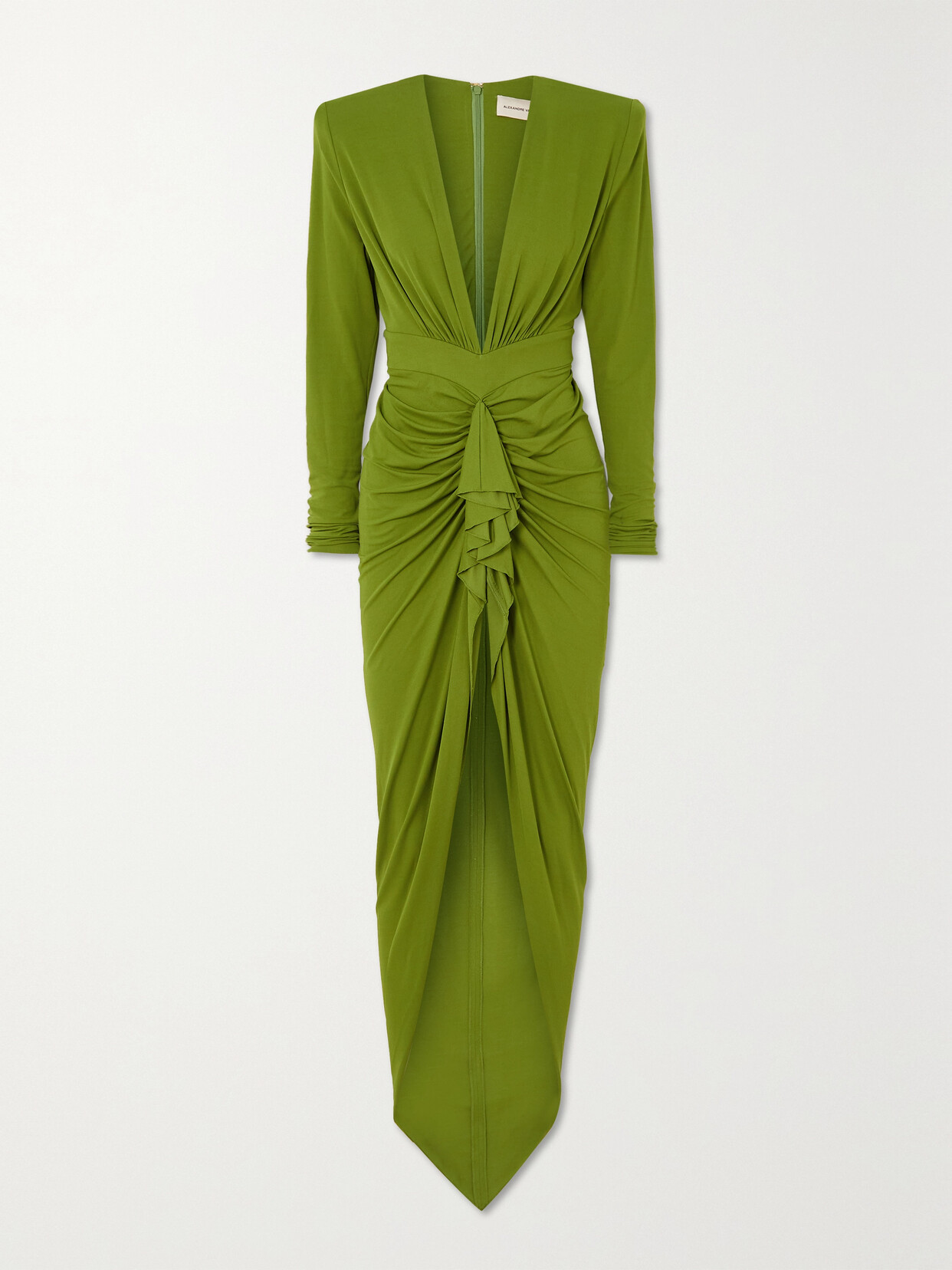 Alexandre Vauthier Ruffled Ruched Stretch-crepe Maxi Dress In Green