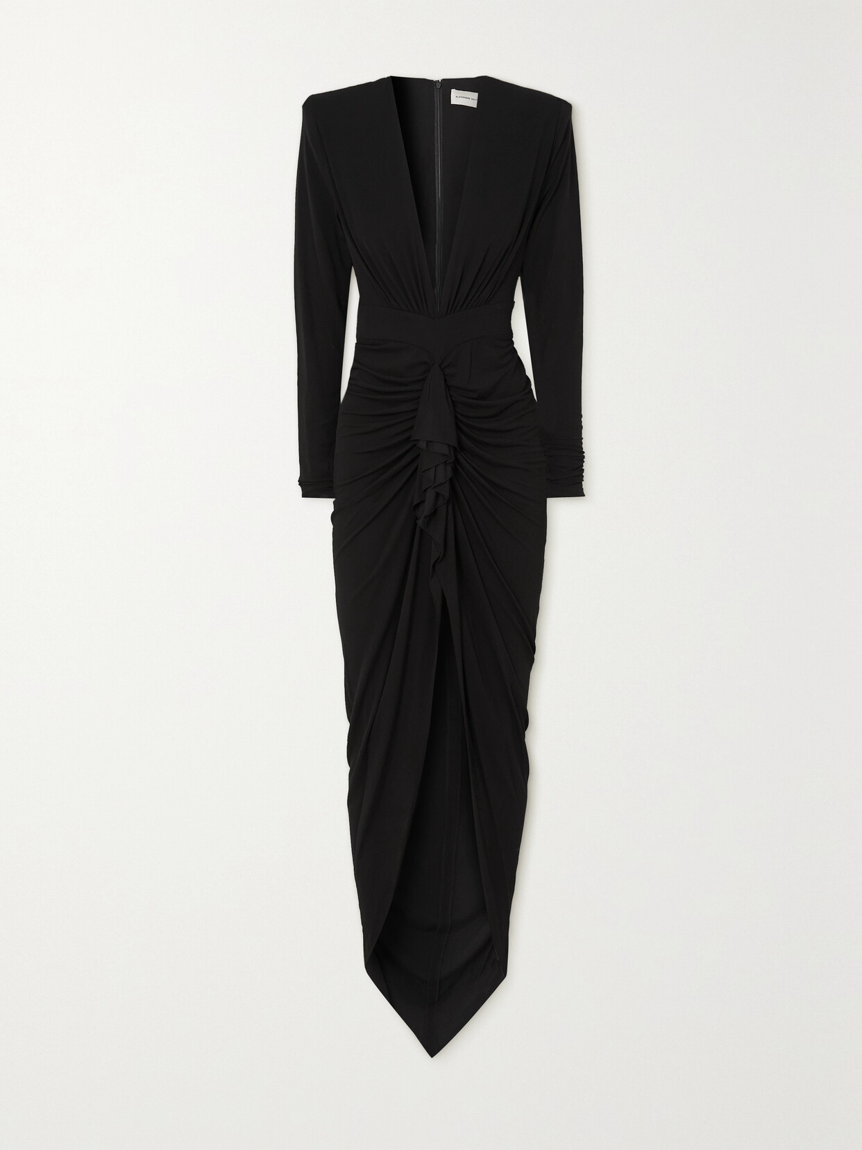 Shop Alexandre Vauthier Ruffled Ruched Stretch-crepe Maxi Dress In Black