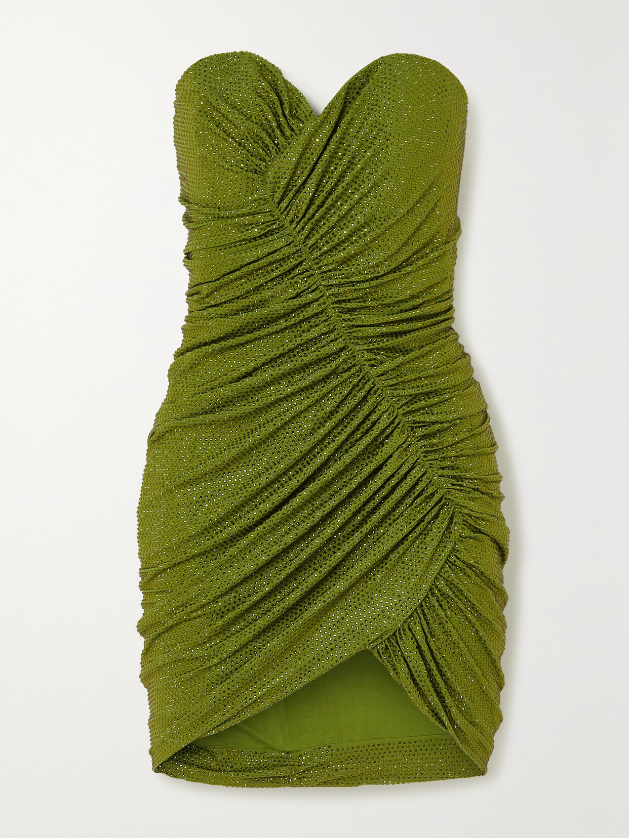 Alexandre Vauthier Strapless Ruched Embellished Stretch-jersey Mini Dress In Green