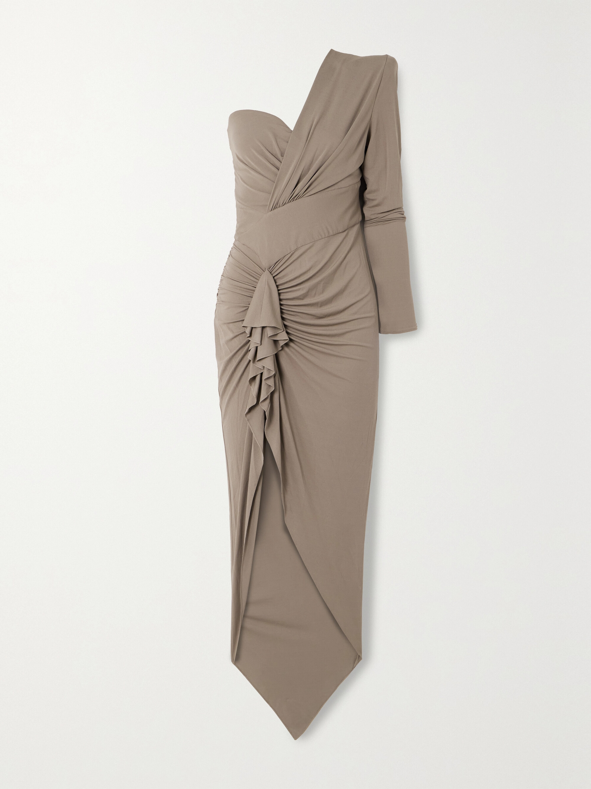Alexandre Vauthier Asymmetric one-sleeve ruffled stretch-jersey maxi dress thumbnail