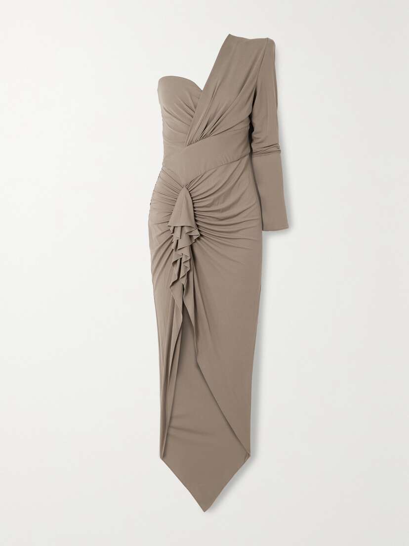 ALEXANDRE VAUTHIER Asymmetric One-sleeve Ruffled Stretch-jersey Maxi Dress