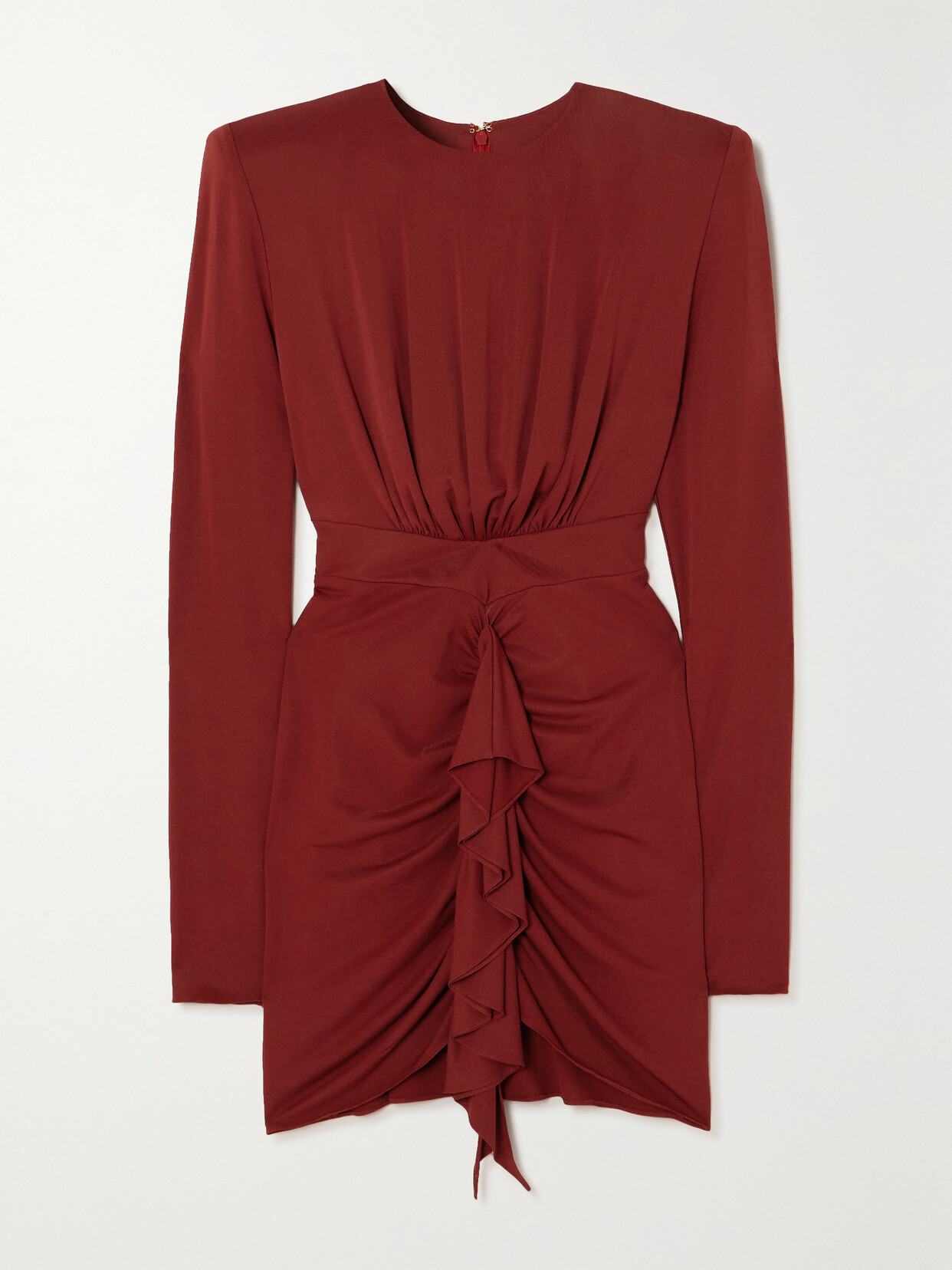 Shop Alexandre Vauthier Ruffled Gathered Stretch-jersey Mini Dress In Red