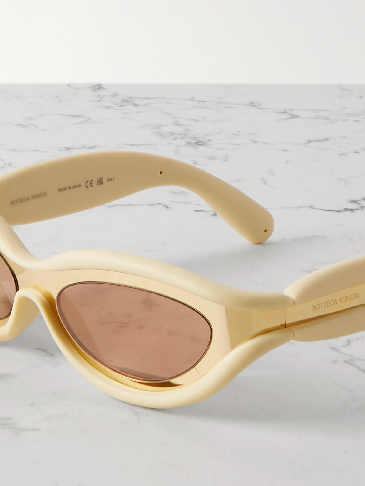 Shop Bottega Veneta Oval-frame Acetate And Gold-tone Sunglasses