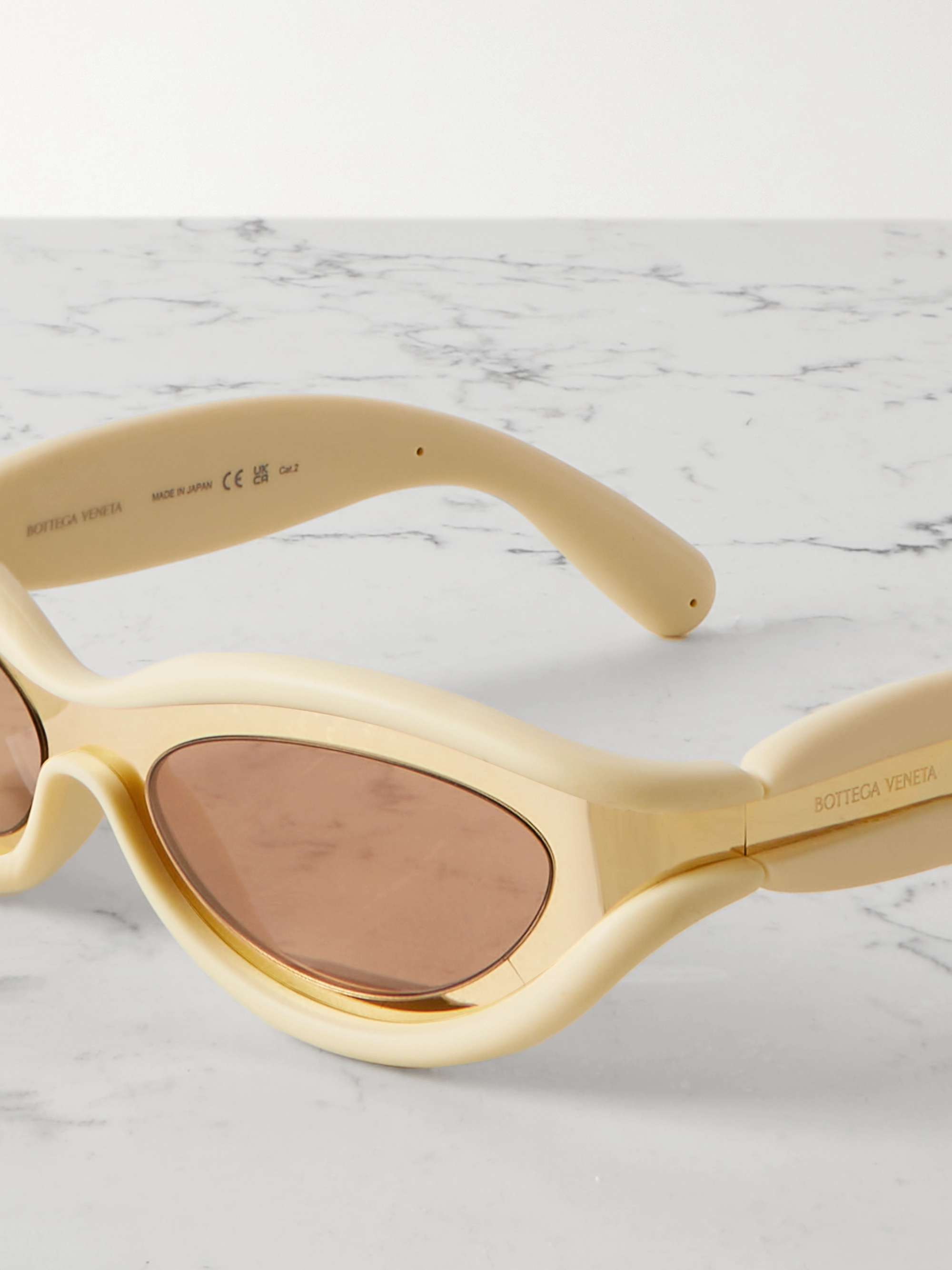 BOTTEGA VENETA EYEWEAR Oval-frame acetate and gold-tone sunglasses