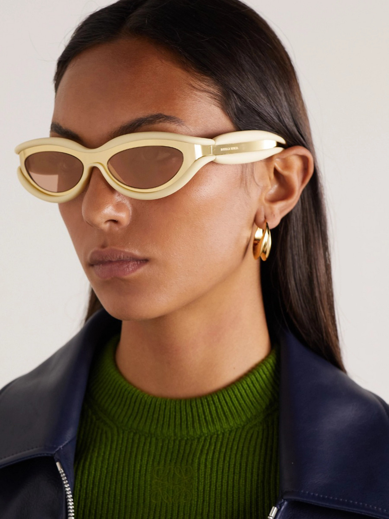 Shop Bottega Veneta Oval-frame Acetate And Gold-tone Sunglasses