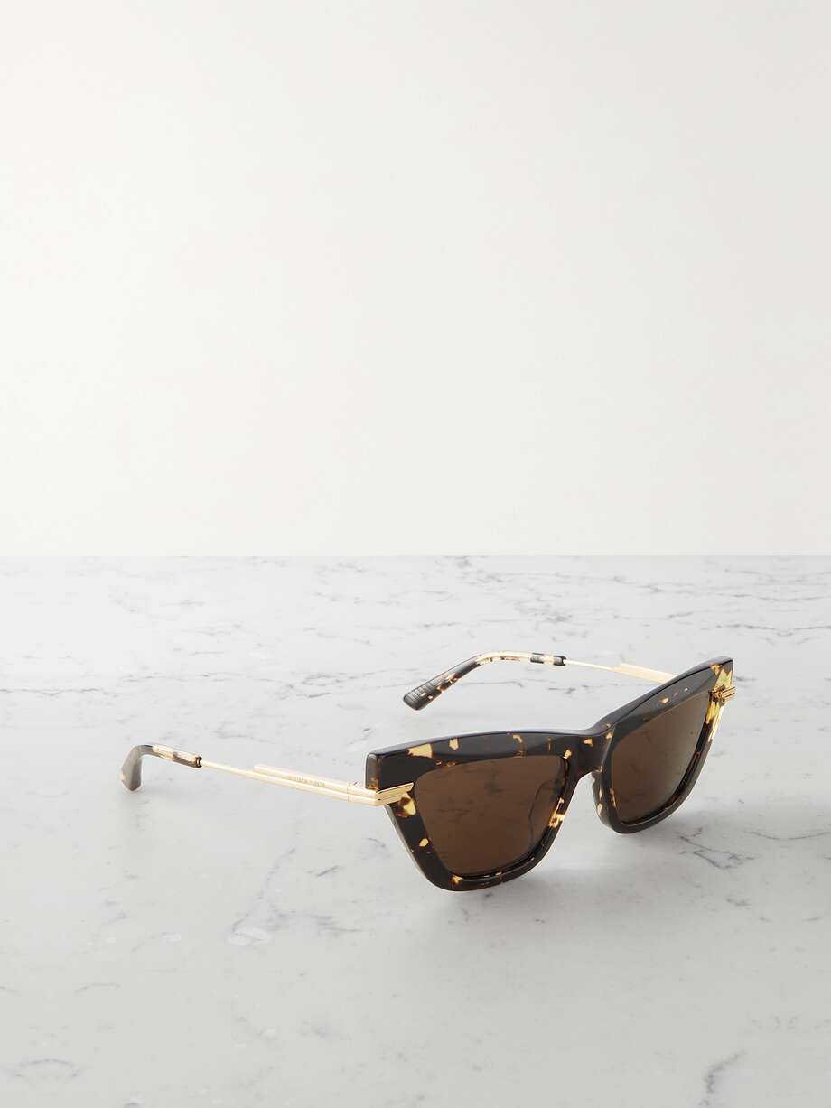 BOTTEGA VENETA EYEWEAR 玳瑁纹板材金色金属方框太阳镜 | NET-A-PORTER