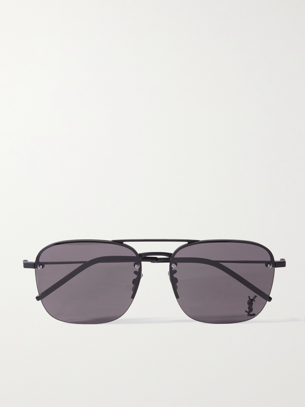 Saint Laurent Embellished Aviator-style Metal Sunglasses In Black