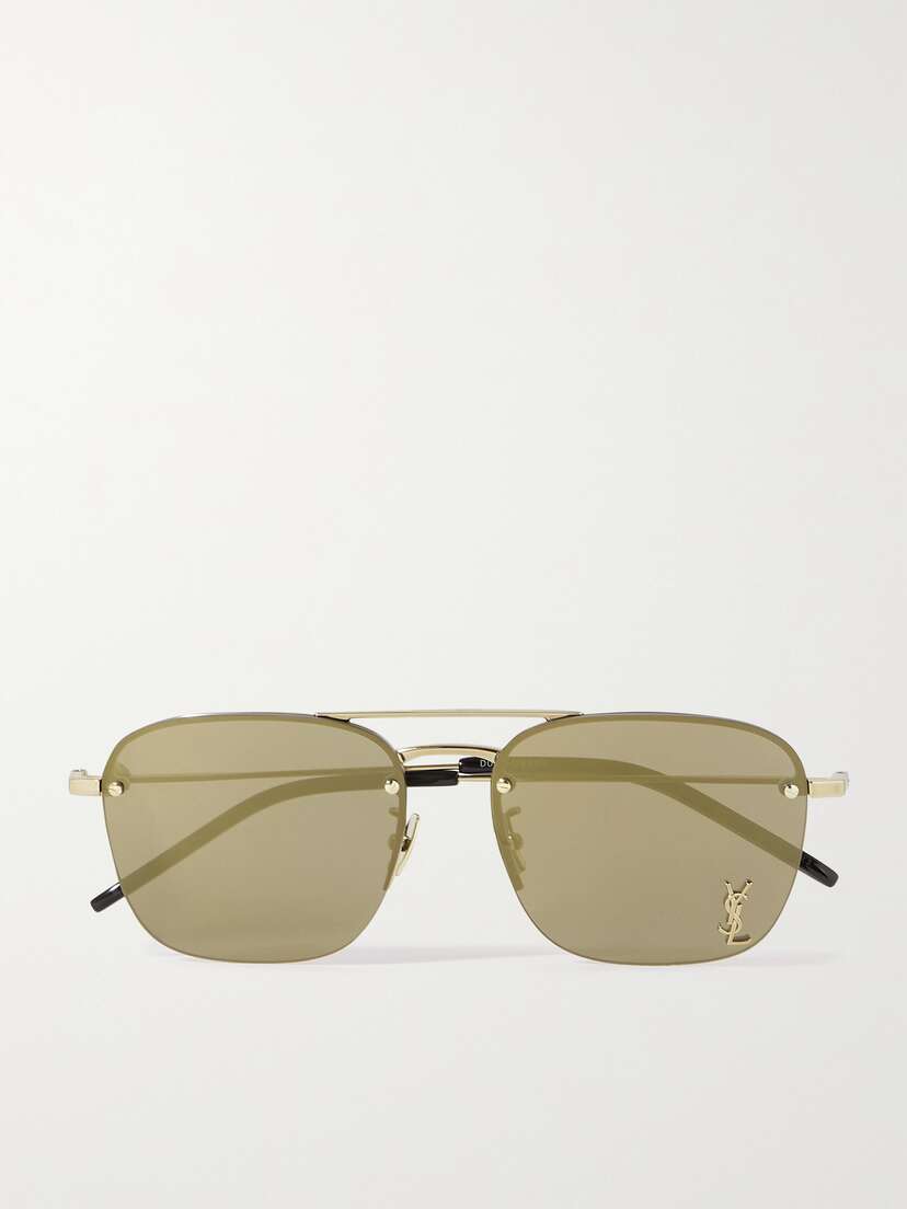 SAINT LAURENT Eyewear Embellished Aviator-style Gold-tone Sunglasses