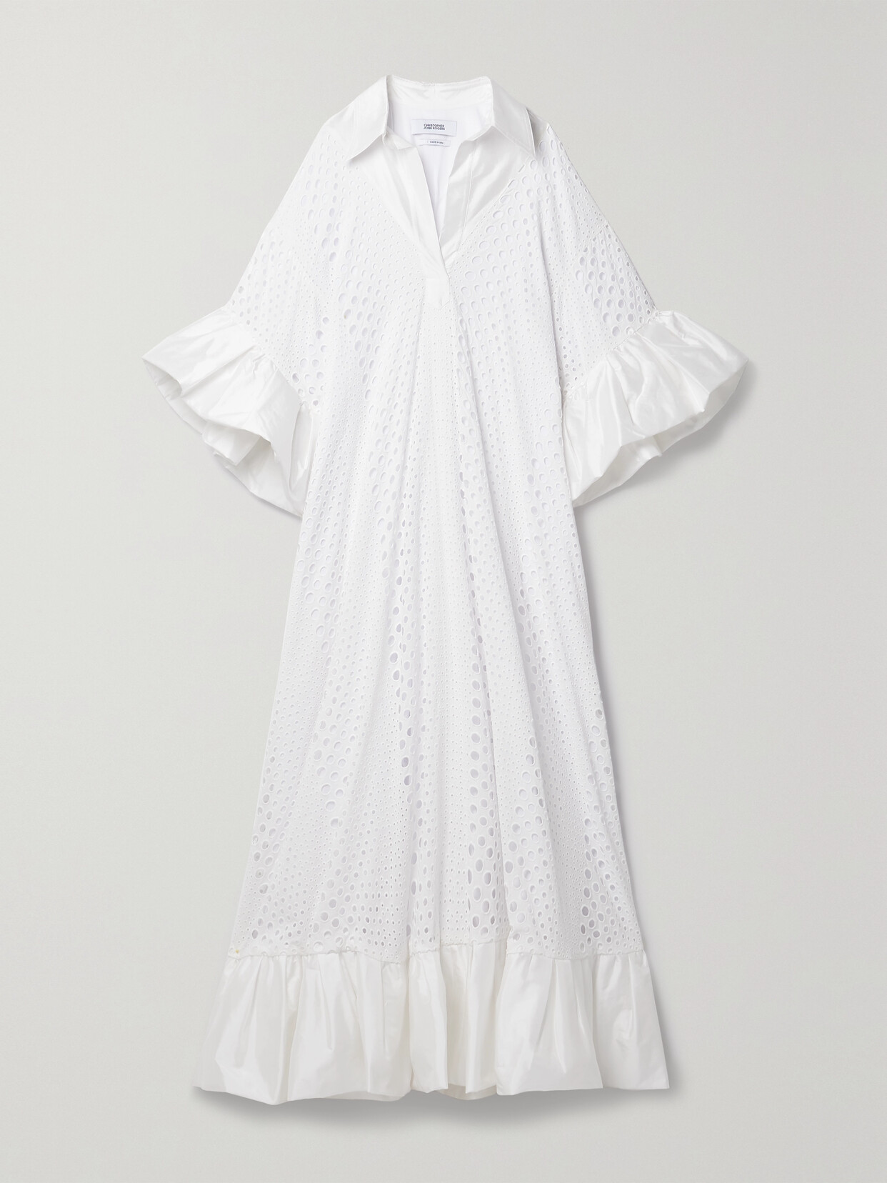 Christopher John Rogers - Oversized Shantung-trimmed Broderie Anglaise Cotton-blend Maxi Dress - White