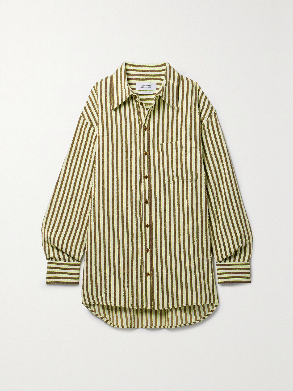 Christopher John Rogers - Oversized Striped Seersucker Shirt - Brown