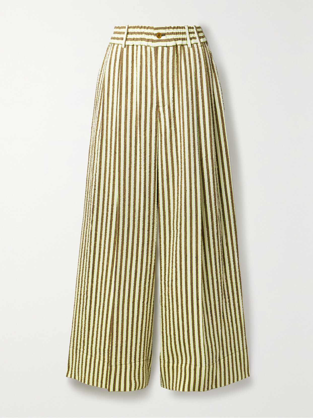 Christopher John Rogers Pleated Striped Seersucker High-rise Pants - Brown