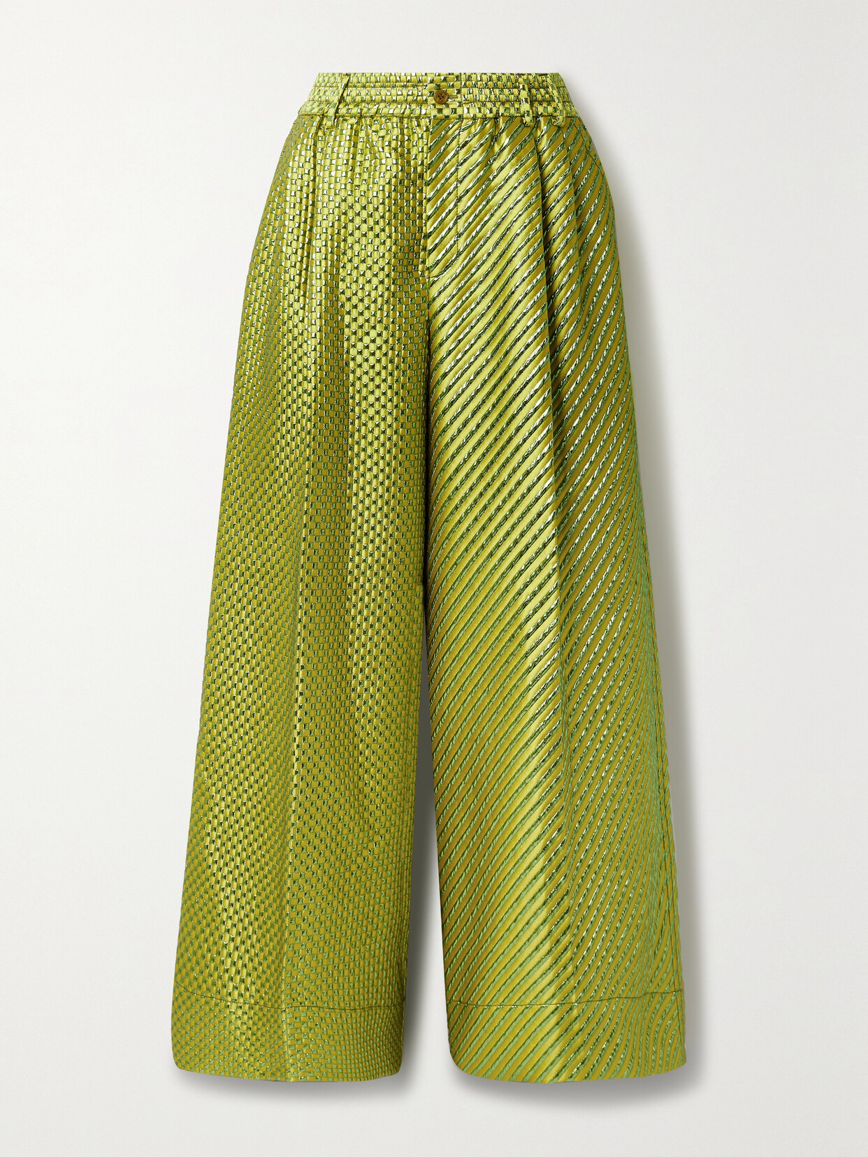 Christopher John Rogers - Pleated Metallic Brocade Wide-leg Pants - Green