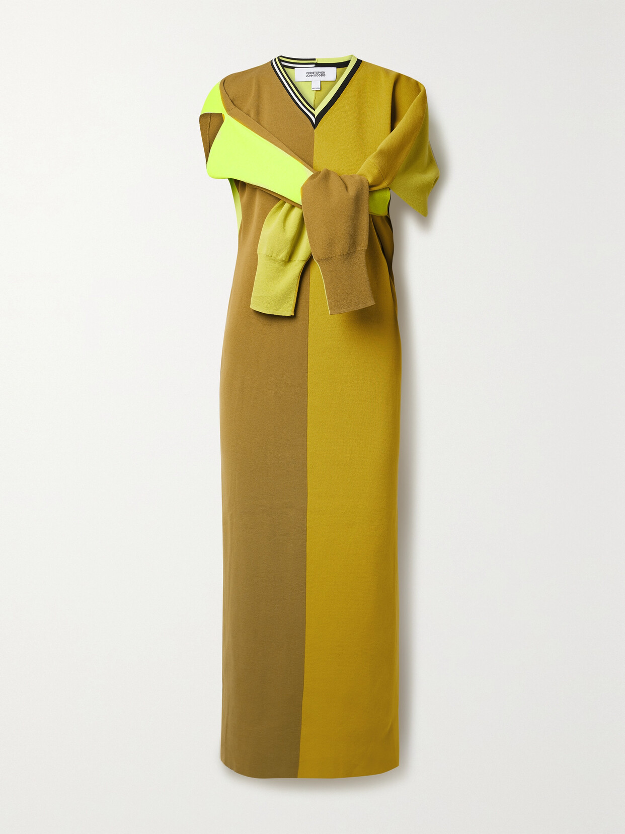 Christopher John Rogers - Convertible Color-block Cotton-blend Midi Dress - Yellow