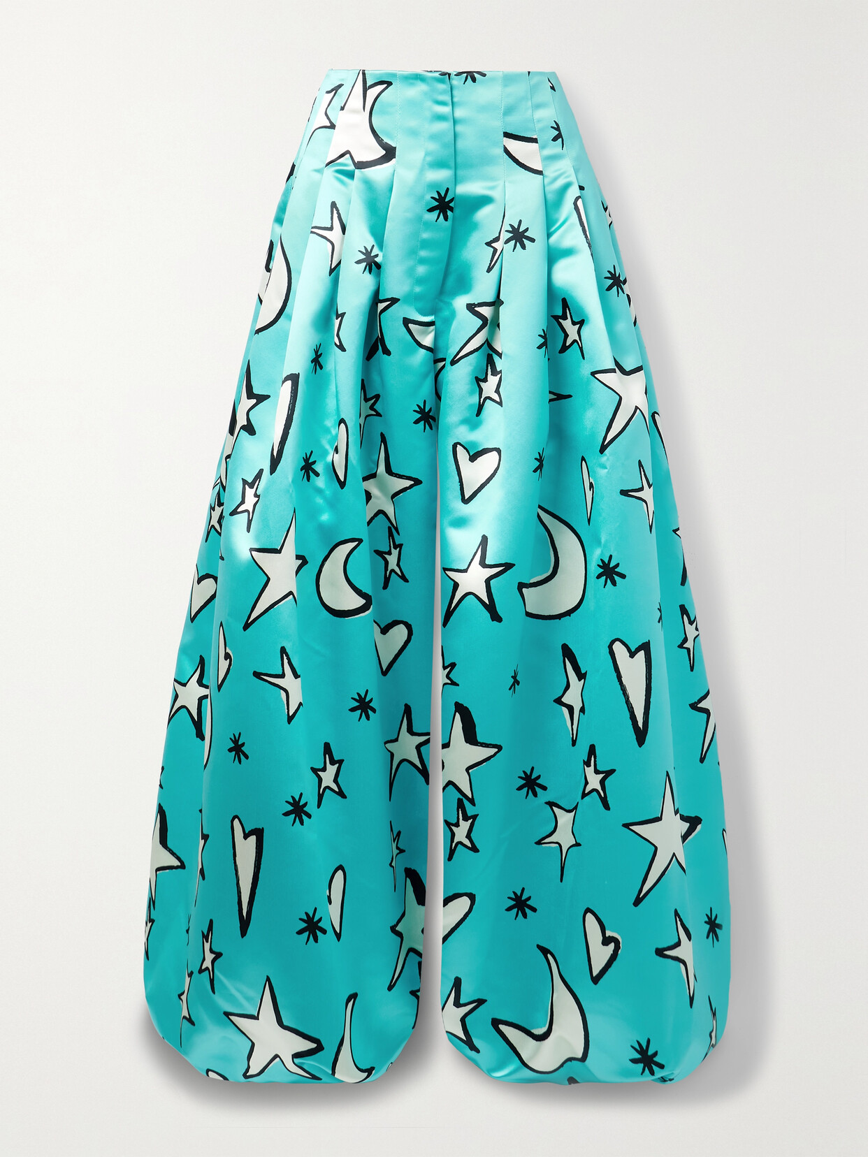 Christopher John Rogers - Pleated Printed Satin Wide-leg Pants - Blue