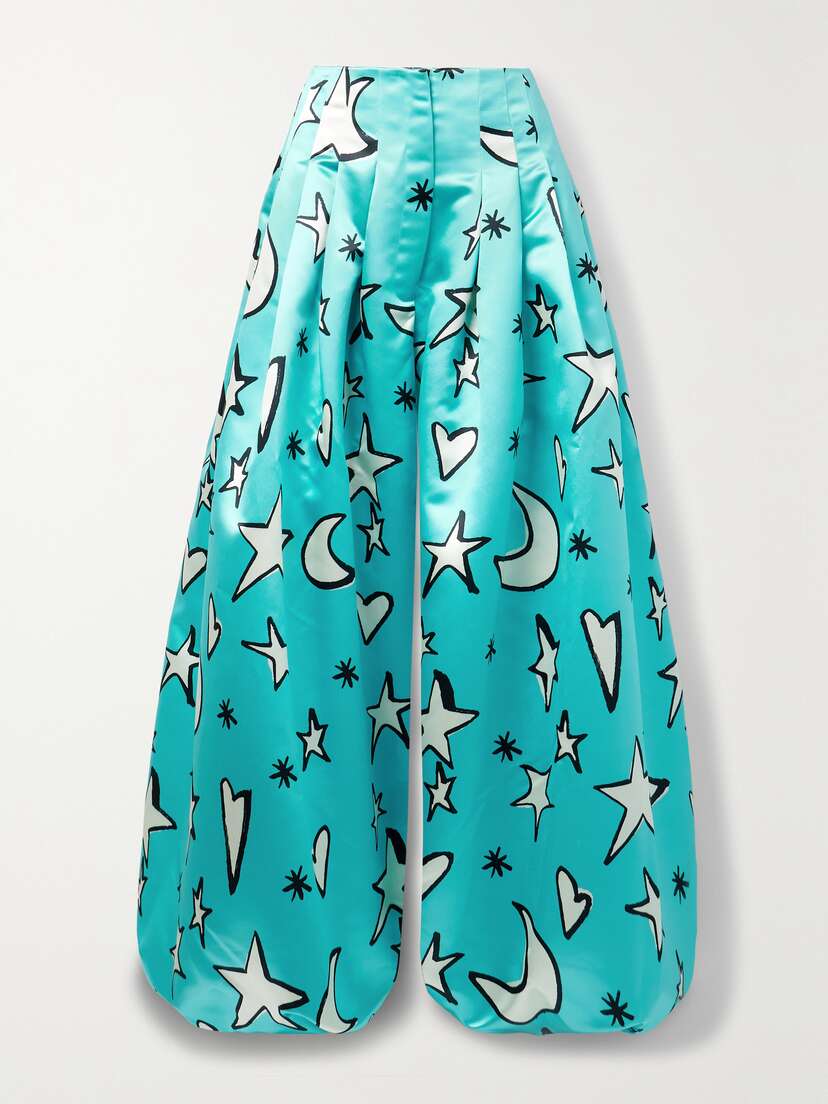 Christopher John Rogers Pleated Printed Satin Wide-leg Pants