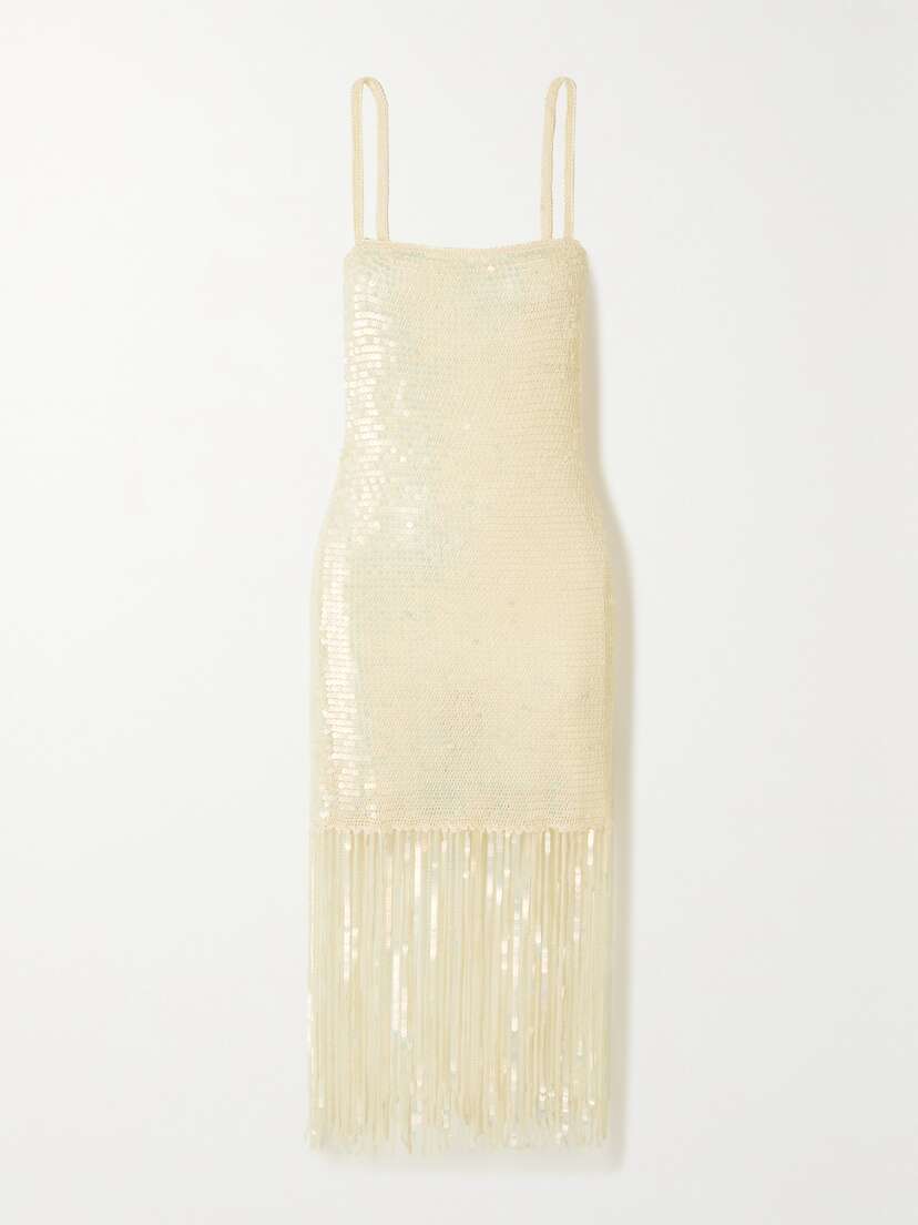 Retrofête Nalu Fringed Sequined Knitted Mini Dress