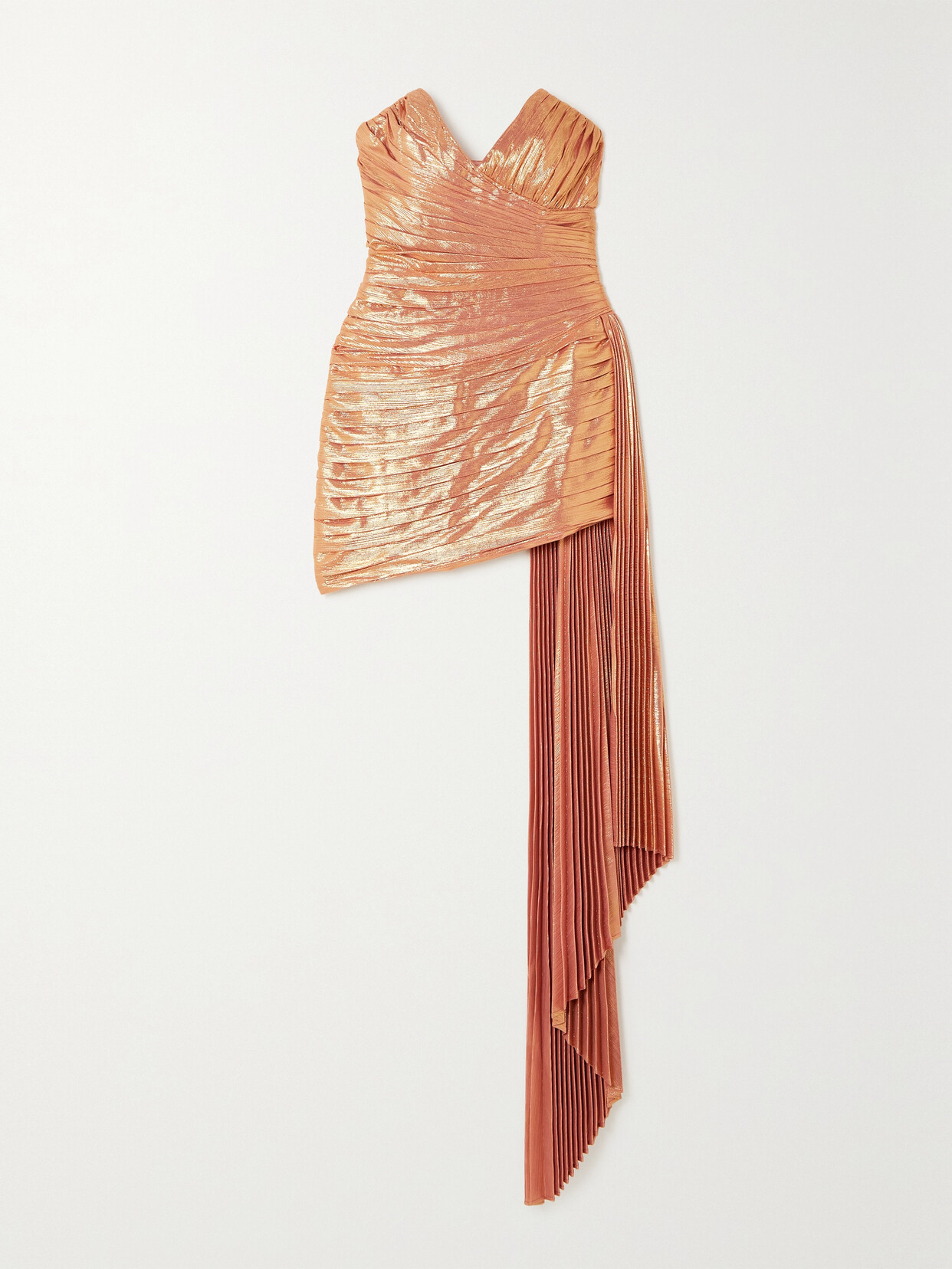 Retrofête Daniele Strapless Asymmetric Lamé Mini Dress - Orange