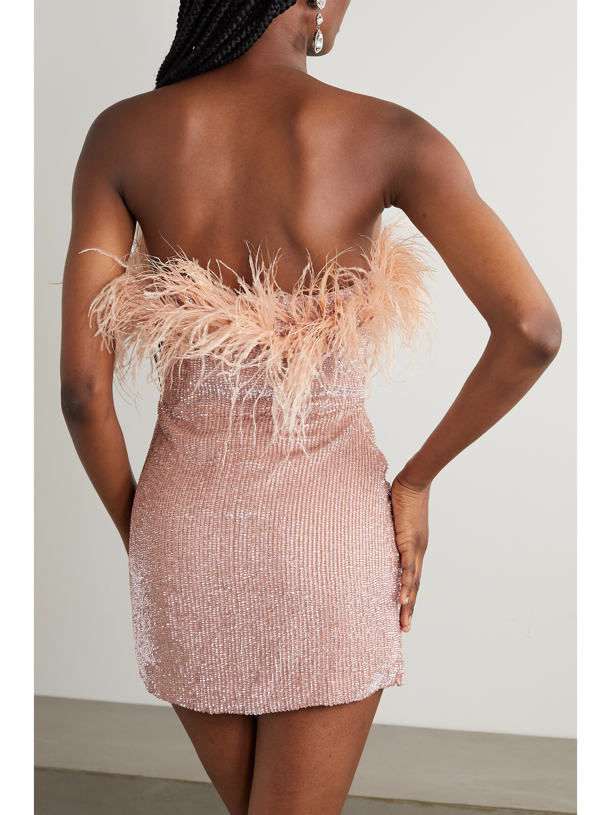 Retrofête Torin strapless feather-trimmed sequined crepe mini dress thumbnail