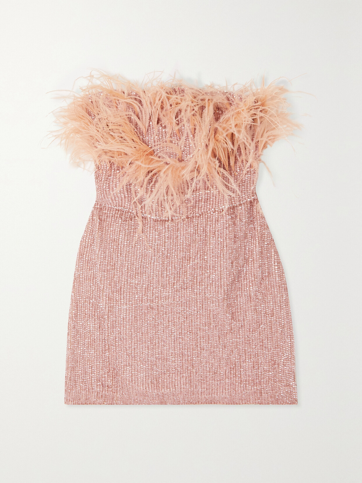 Shop Retroféte Torin Strapless Feather-trimmed Sequined Crepe Mini Dress In Pink