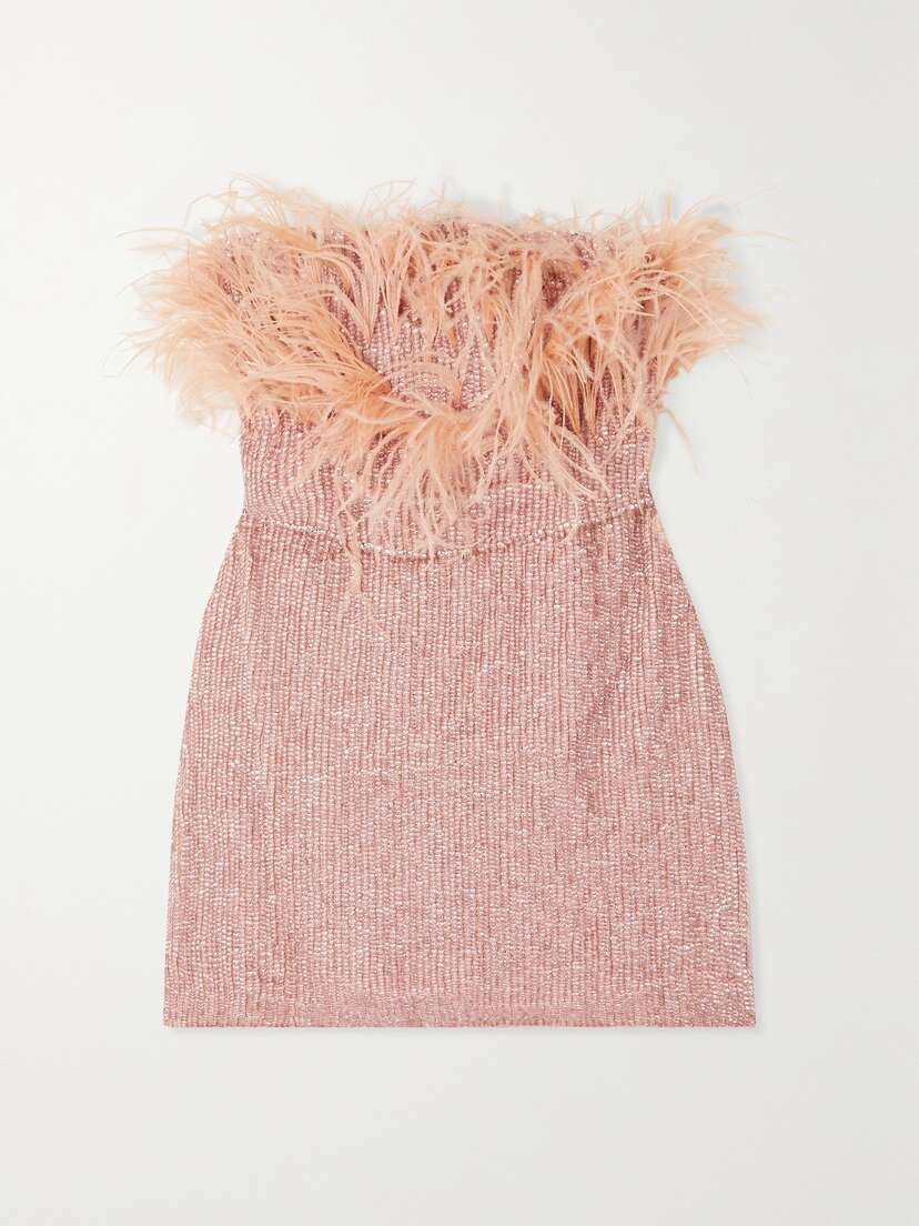 Retrofête Torin Strapless Feather-trimmed Sequined Crepe Mini Dress - - x large