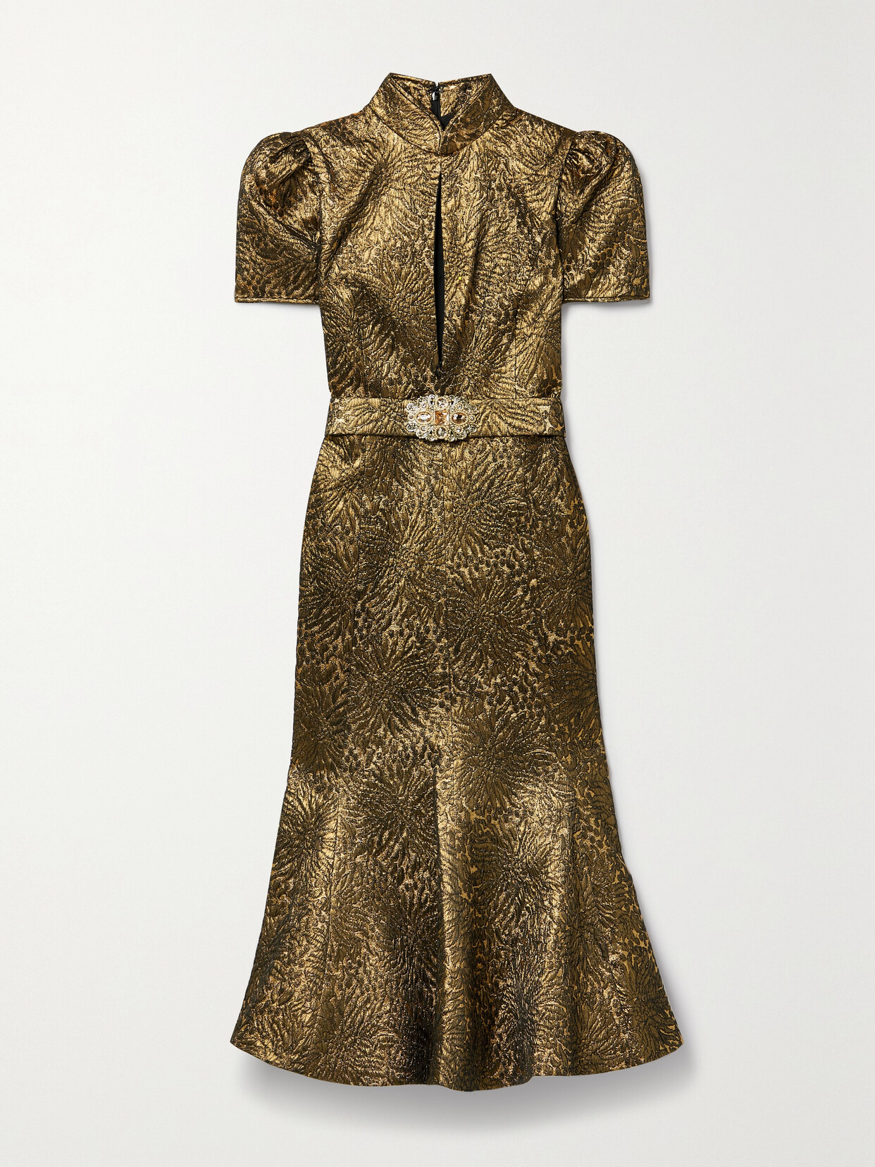 Andrew Gn - Belted Embellished Metallic Brocade Midi Dress - Gold