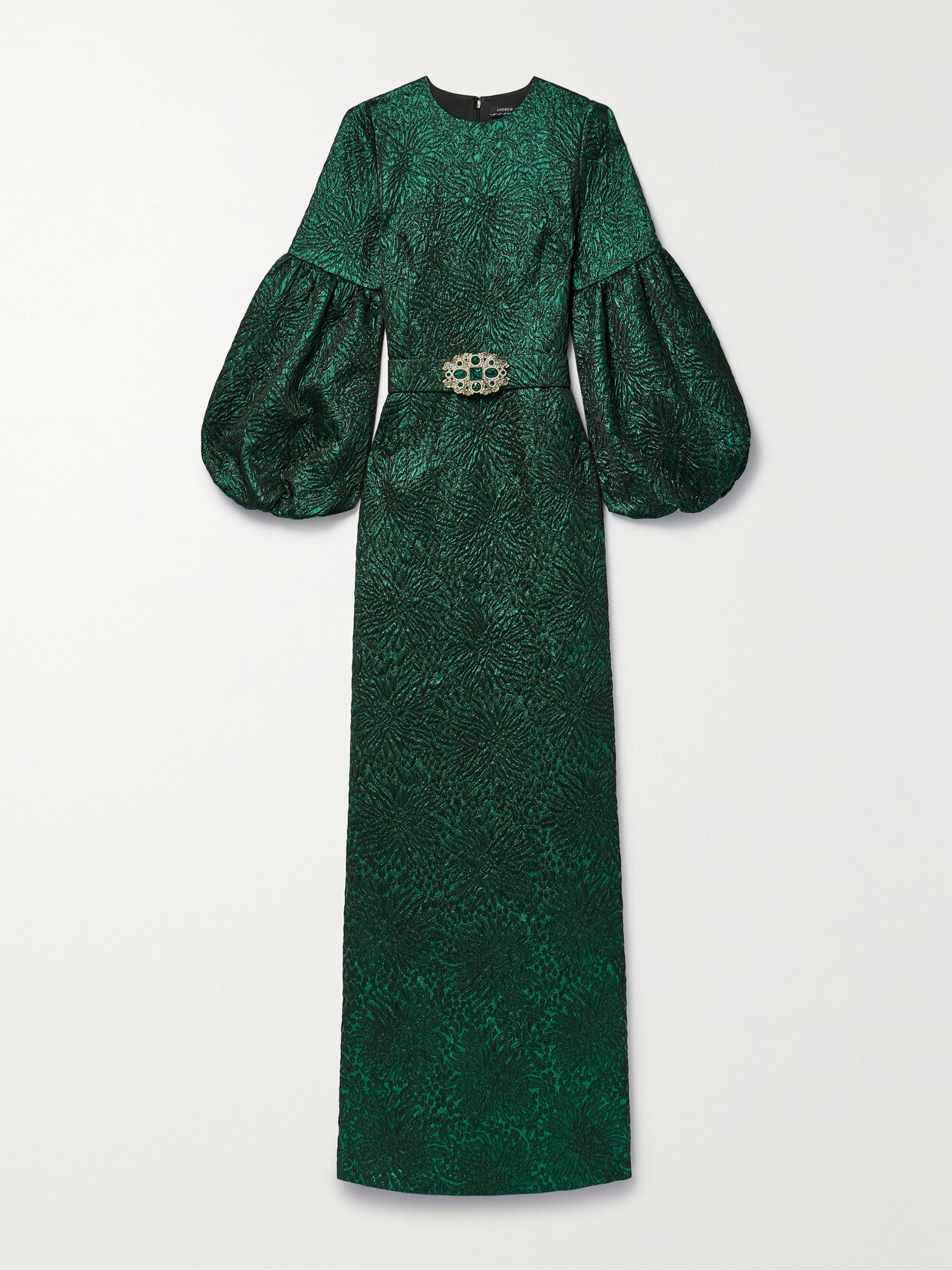 Andrew Gn - Belted Metallic Cloqué Gown - Green