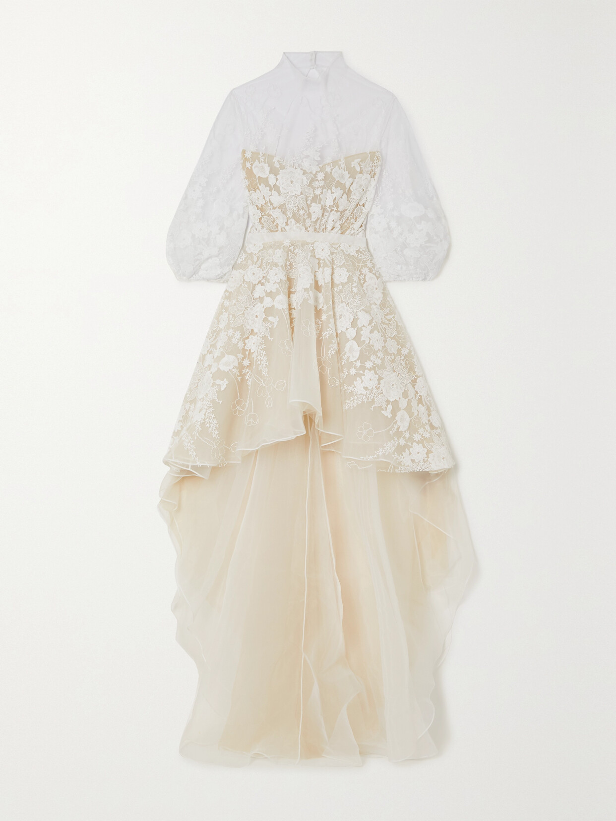 Rime Arodaky Shiloh Asymmetric Embroidered Tulle And Organza Dress - White
