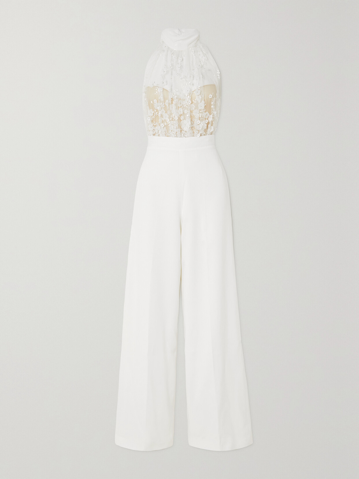 Rime Arodaky Carolyn Embellished Lace, Chiffon And Crepe Jumpsuit In White