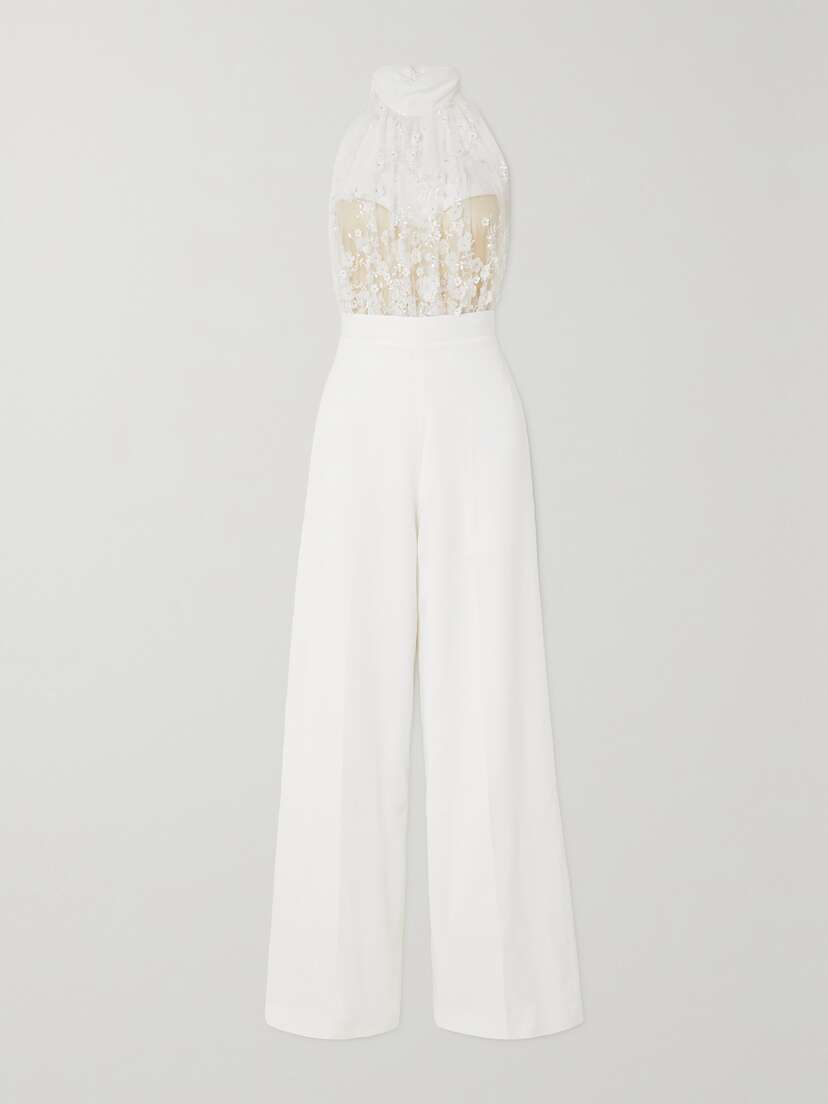 Rime Arodaky Carolyn Embellished Lace, Chiffon And Crepe Jumpsuit