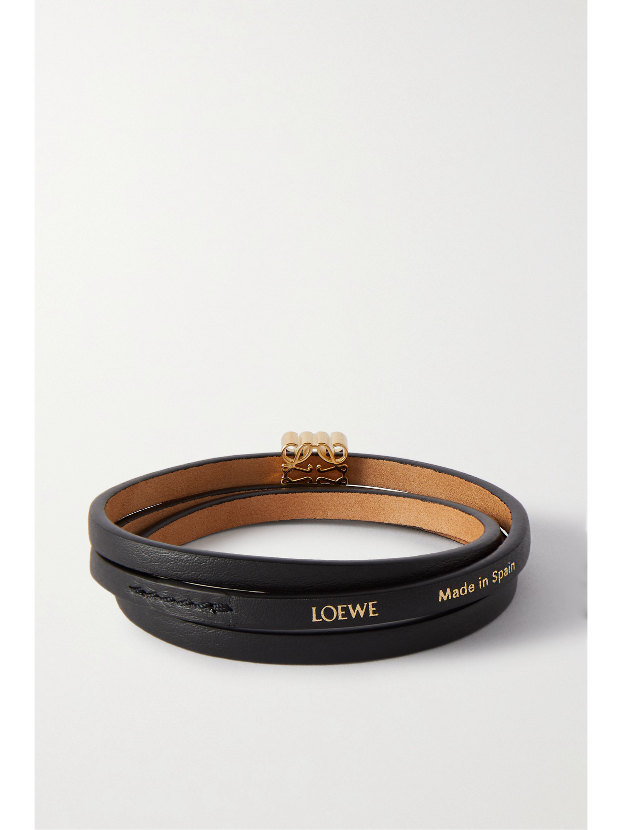Loewe + Paula's Ibiza Leather And Gold-tone Wrap Bracelet In Black