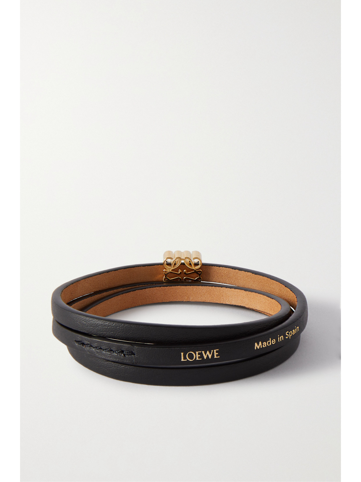 Shop Loewe + Paula's Ibiza Leather And Gold-tone Wrap Bracelet In Black