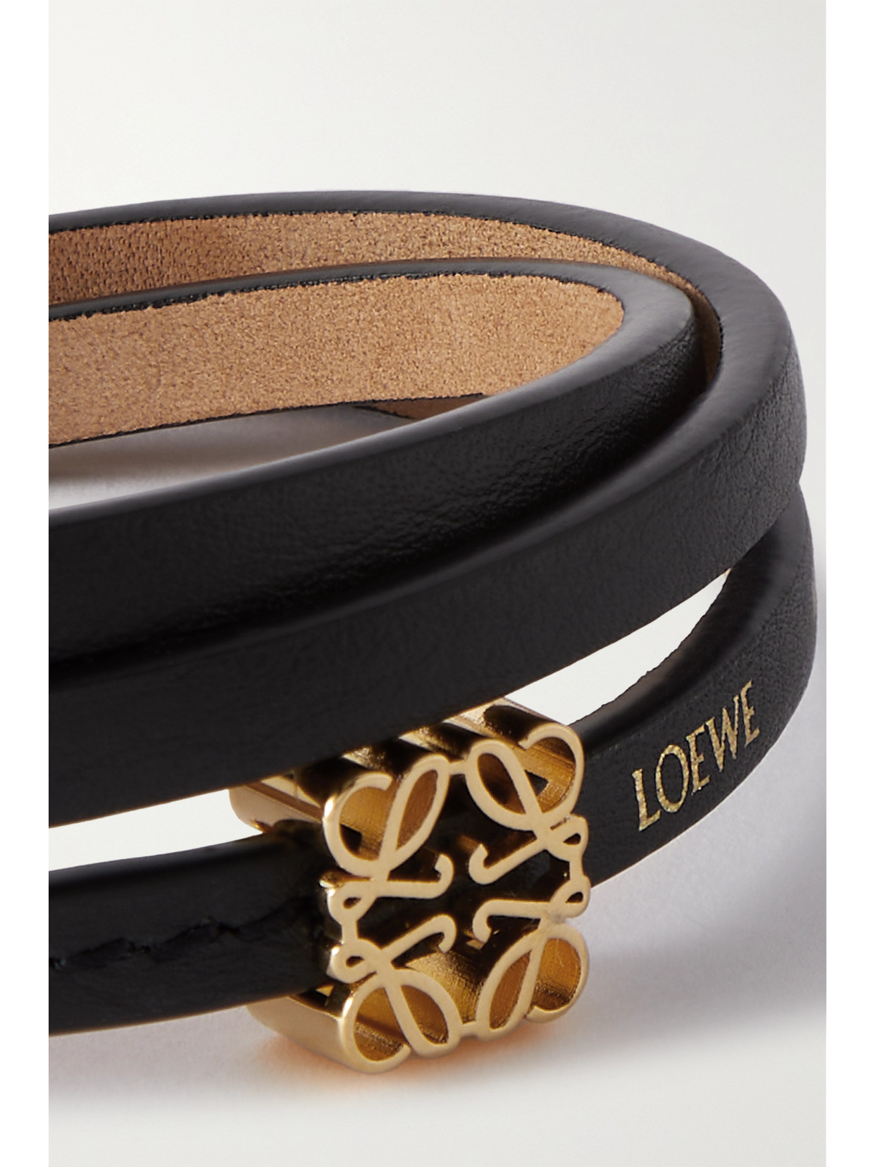 Shop Loewe + Paula's Ibiza Leather And Gold-tone Wrap Bracelet In Black