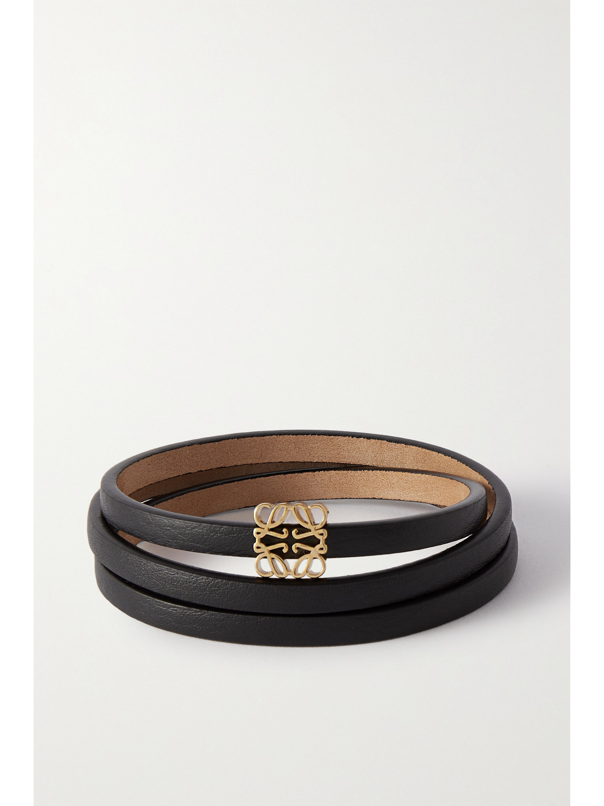 Loewe + Paula's Ibiza Leather And Gold-tone Wrap Bracelet In Black