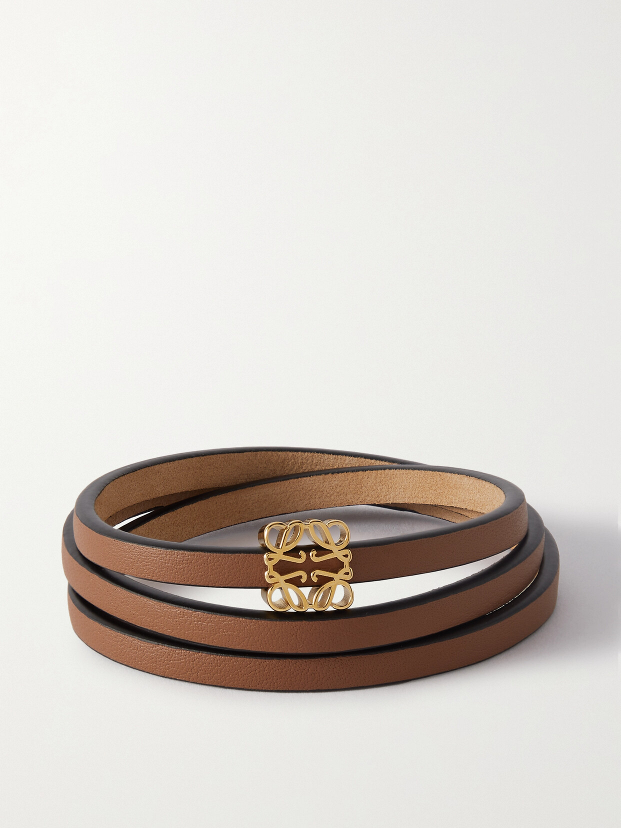 Loewe + Paula's Ibiza Leather And Gold-tone Wrap Bracelet In Brown