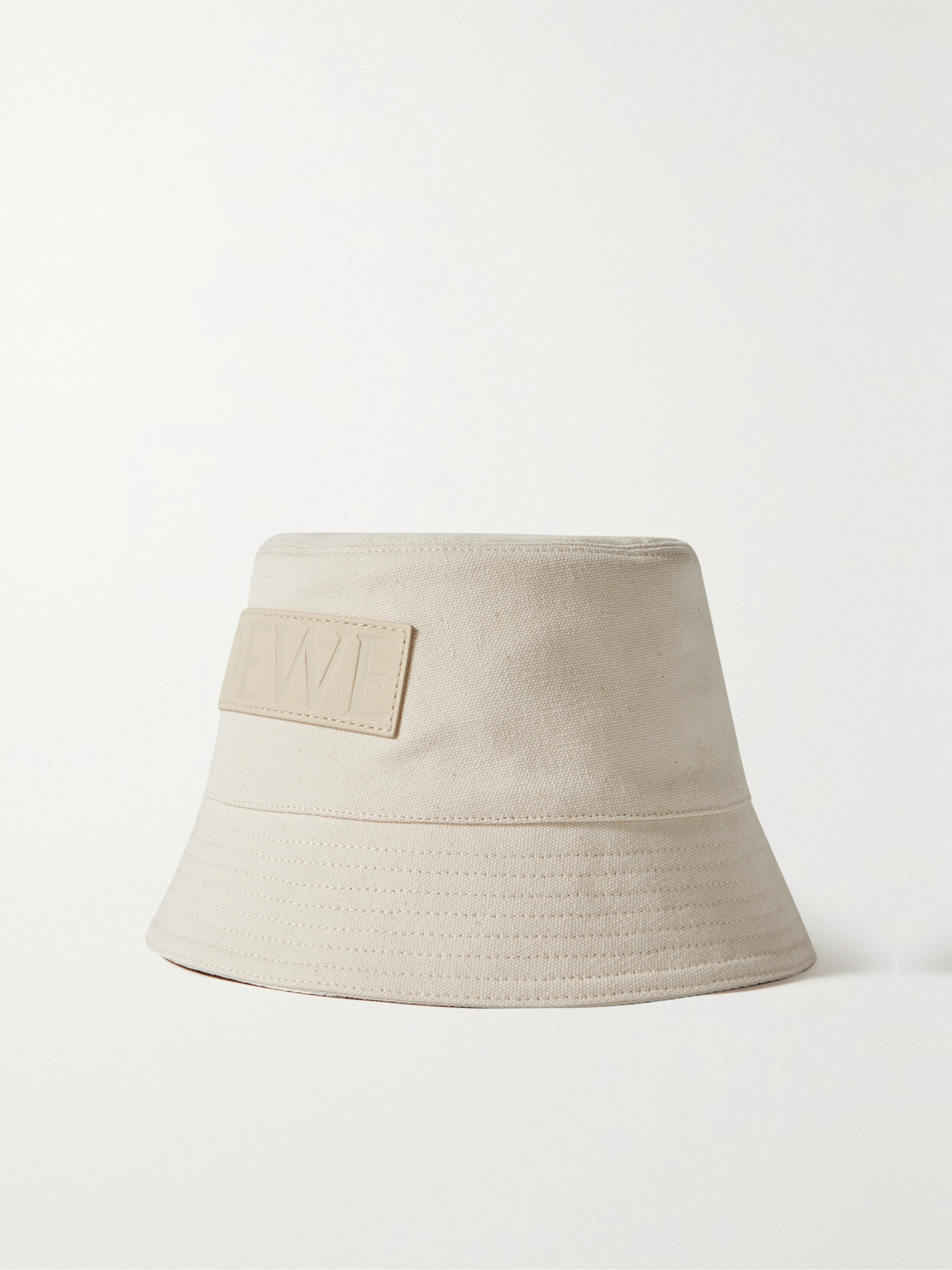 Loewe + Paula's Ibiza Embossed Leather-trimmed Cotton-canvas Bucket Hat In Ivory