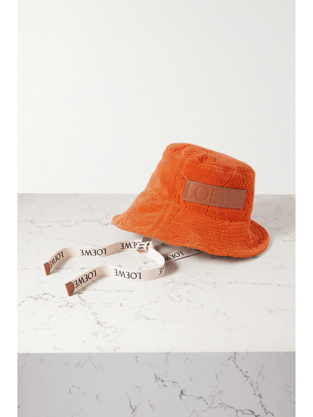 Loewe + Paula's Ibiza Anagram Canvas And Leather-trimmed Terry Bucket Hat In Orange