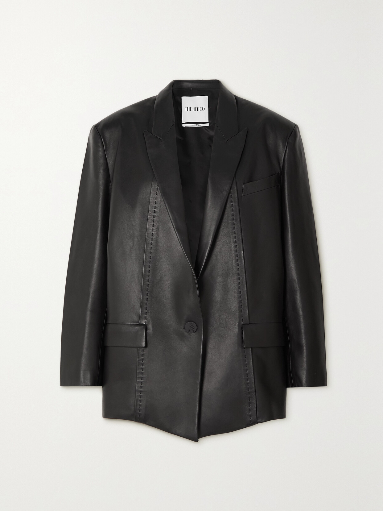 The Attico - Paneled Topstitched Leather Blazer - Black