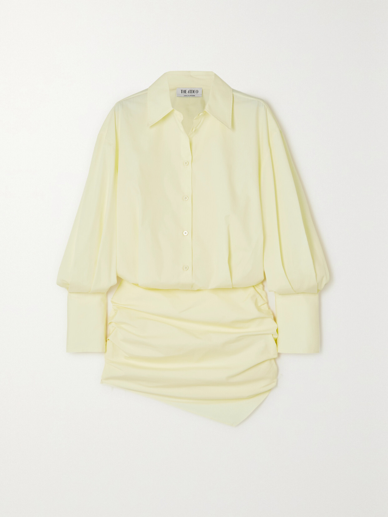 The Attico Hatty Asymmetric Cotton-poplin Mini Shirt Dress - Yellow