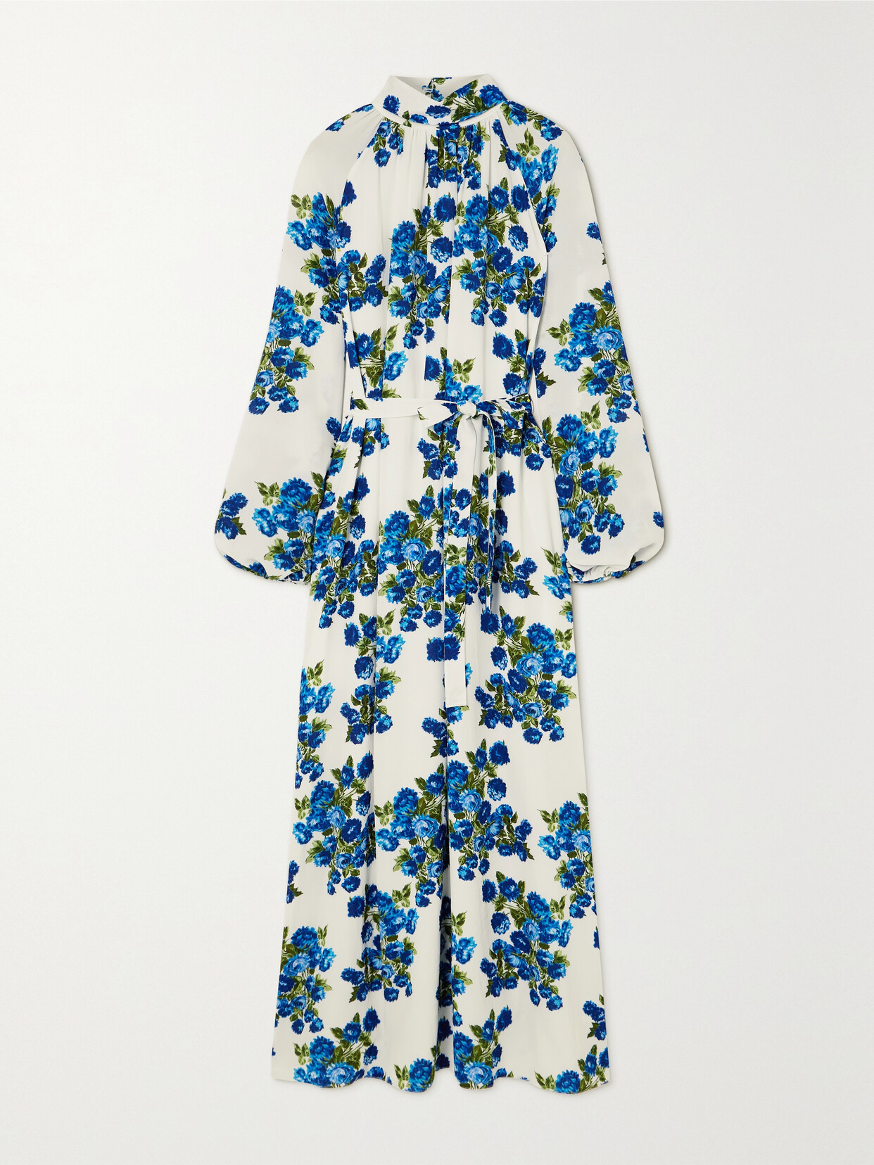 Shop Emilia Wickstead Elanda Belted Floral-print Crepe Maxi Dress In Blue