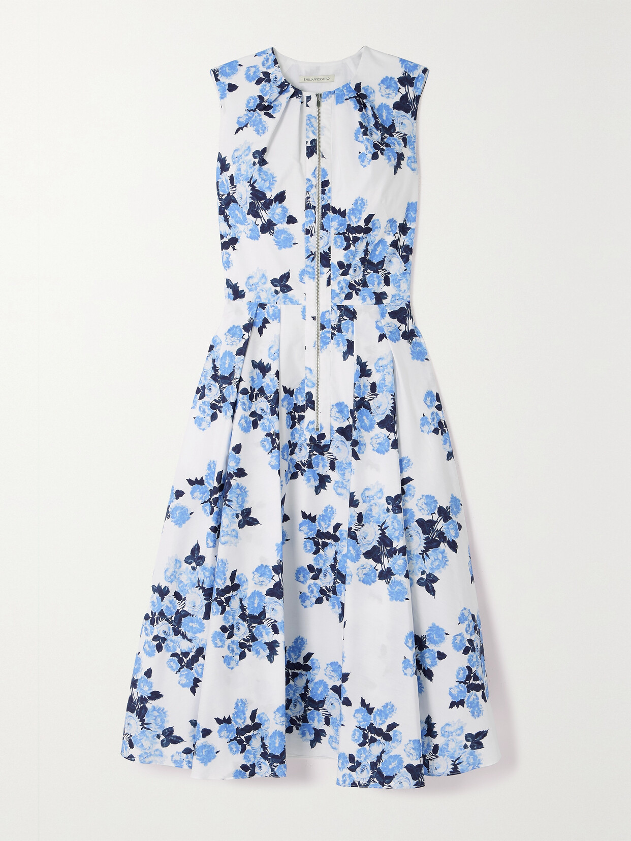 Emilia Wickstead - Suzi Pleated Floral-print Cotton-poplin Midi Dress - Blue