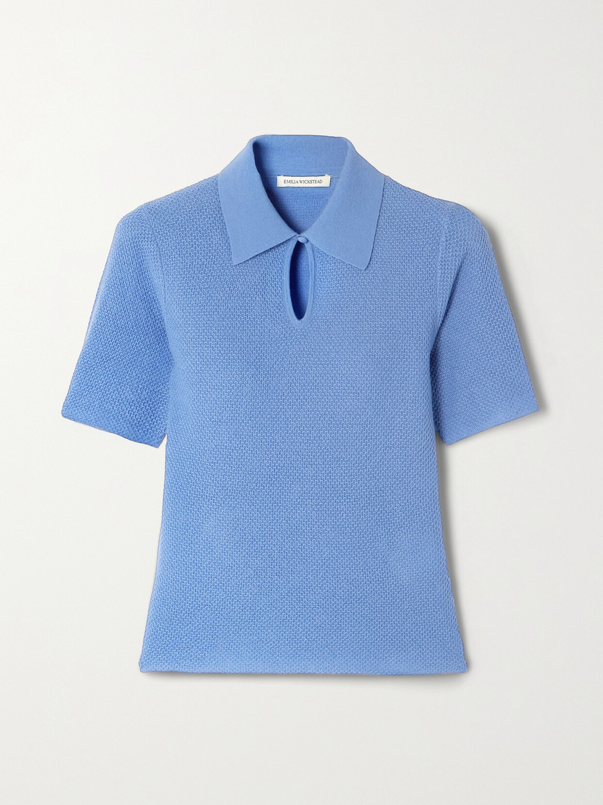 Emilia Wickstead Margaret Cutout Honeycomb-knit Wool Polo Top - Blue
