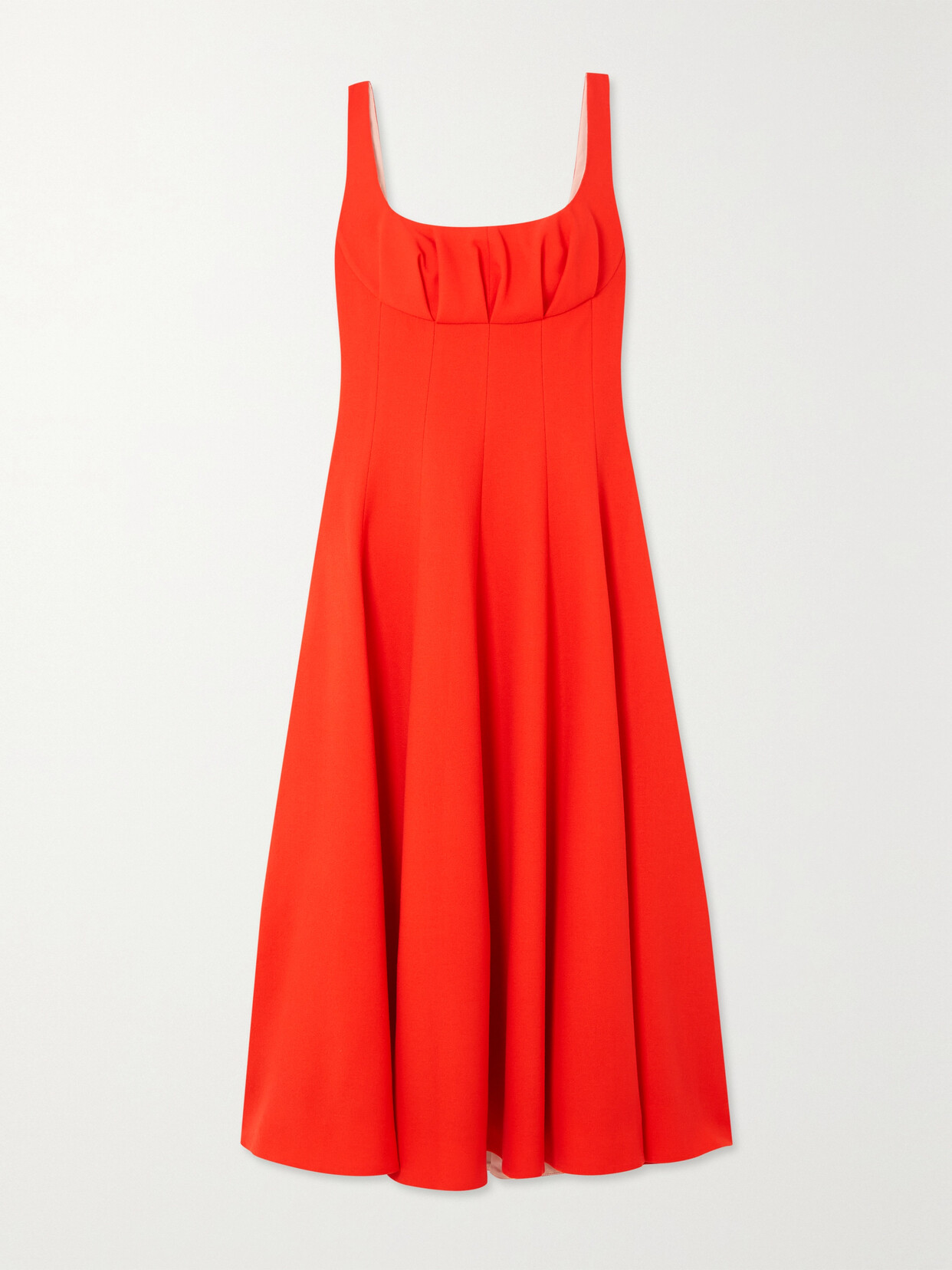 Emilia Wickstead Collins Pleated Wool-crepe Midi Dress - Orange