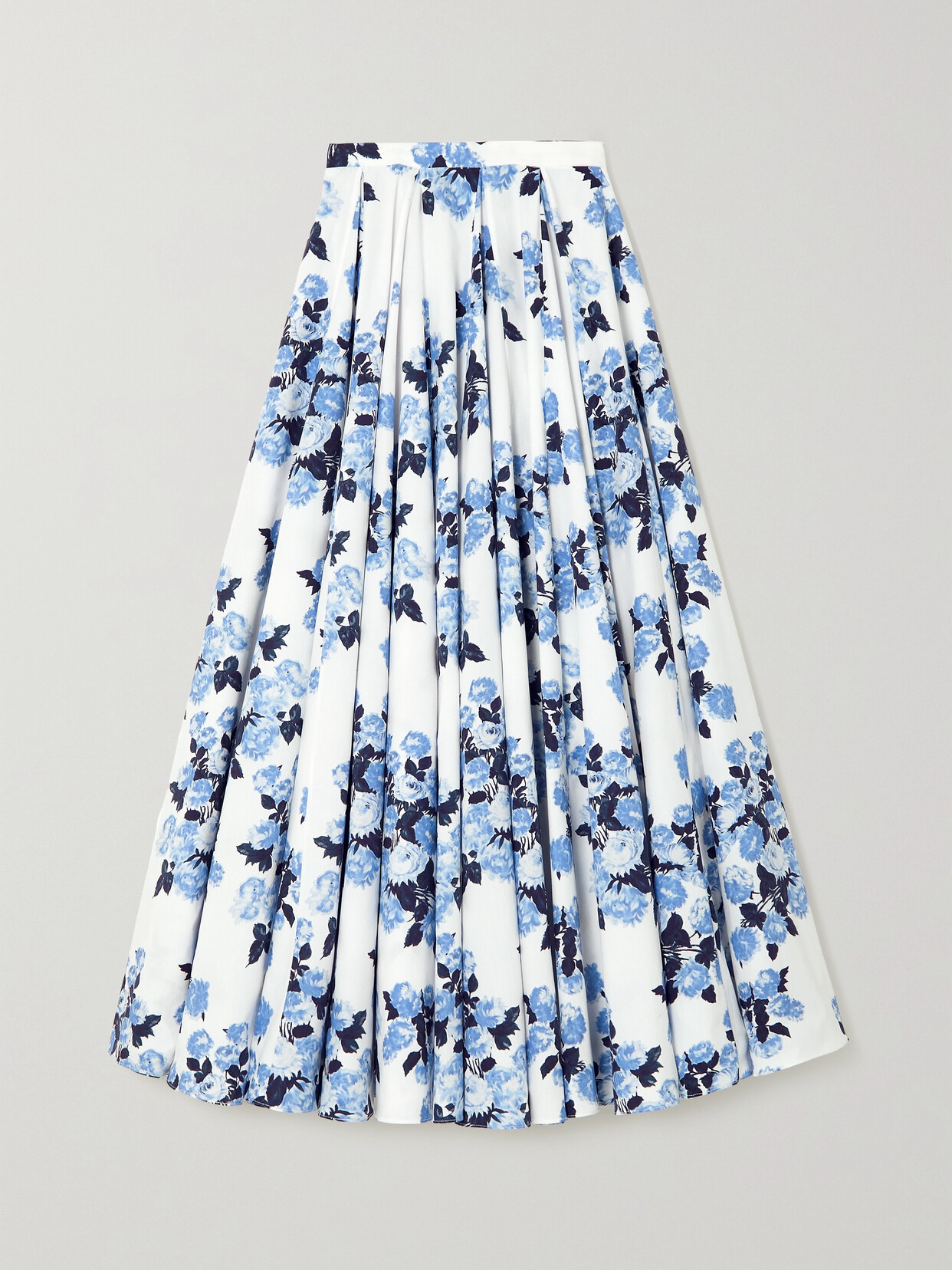 Emilia Wickstead - Rhea Pleated Floral-print Cotton Midi Skirt - Blue