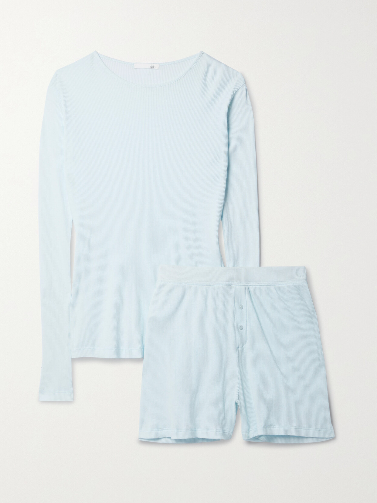 Skin - Rayne Regan Ribbed Pima Cotton-jersey Pajama Set - Blue