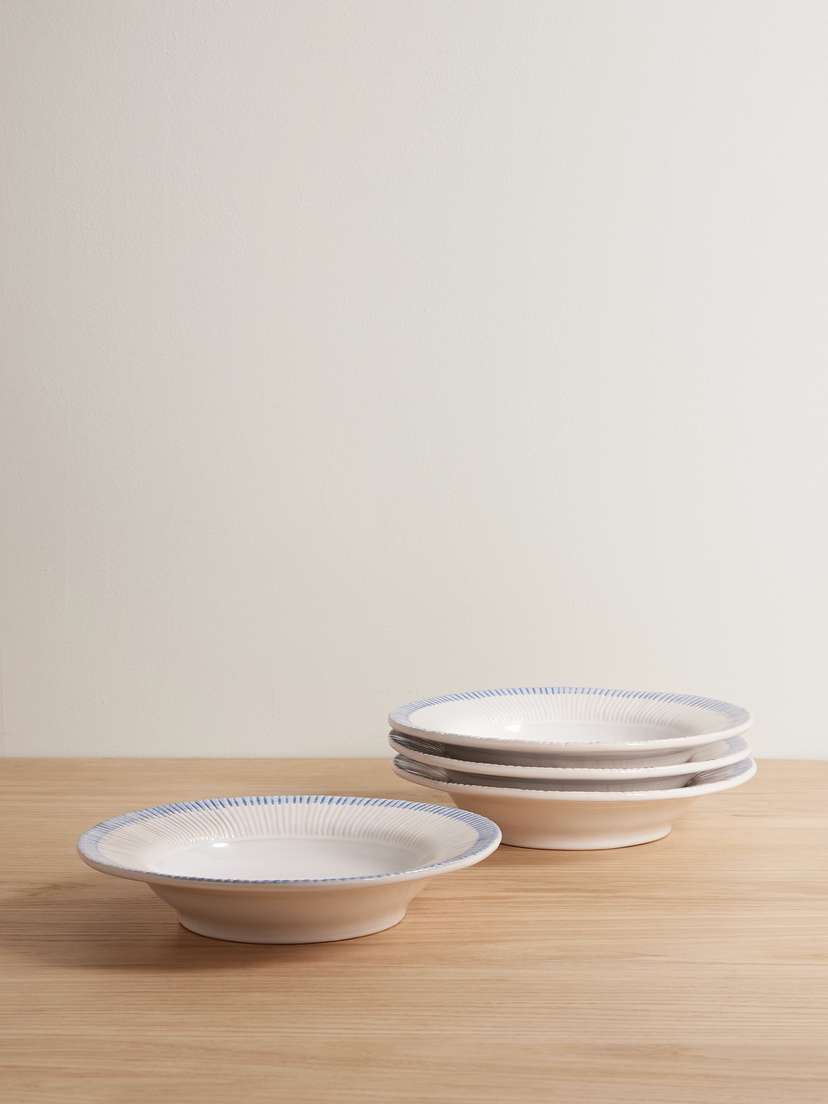 Soho Home Claudine Set Of Four Striped Ceramic Pasta Bowls