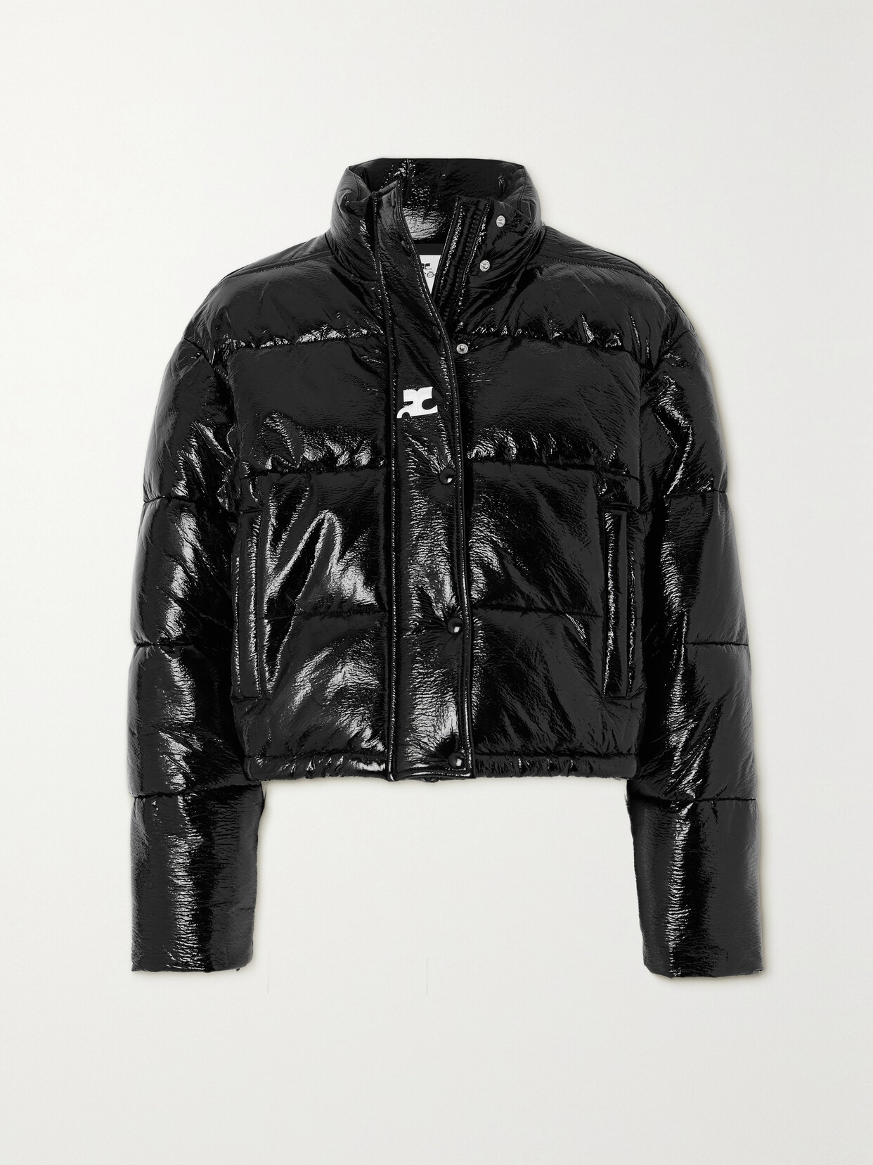 COURREGES - Cropped Appliquéd Quilted Vinyl Jacket - Black