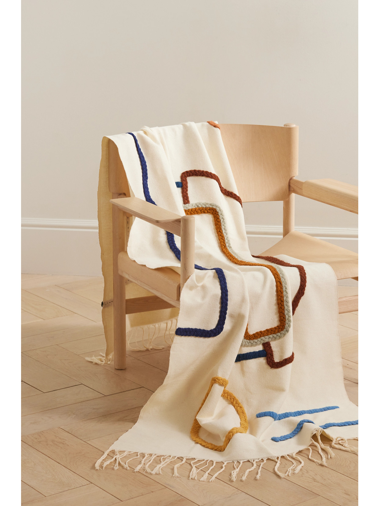 LRNCE - Abbas Fringed Embroidered Cotton Throw - Cream